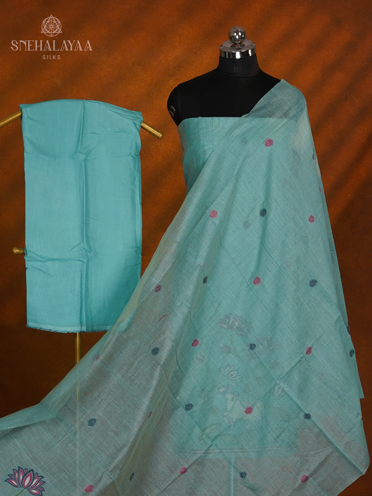 Blue Munga Cotton 3-Piece Salwar Suit Material