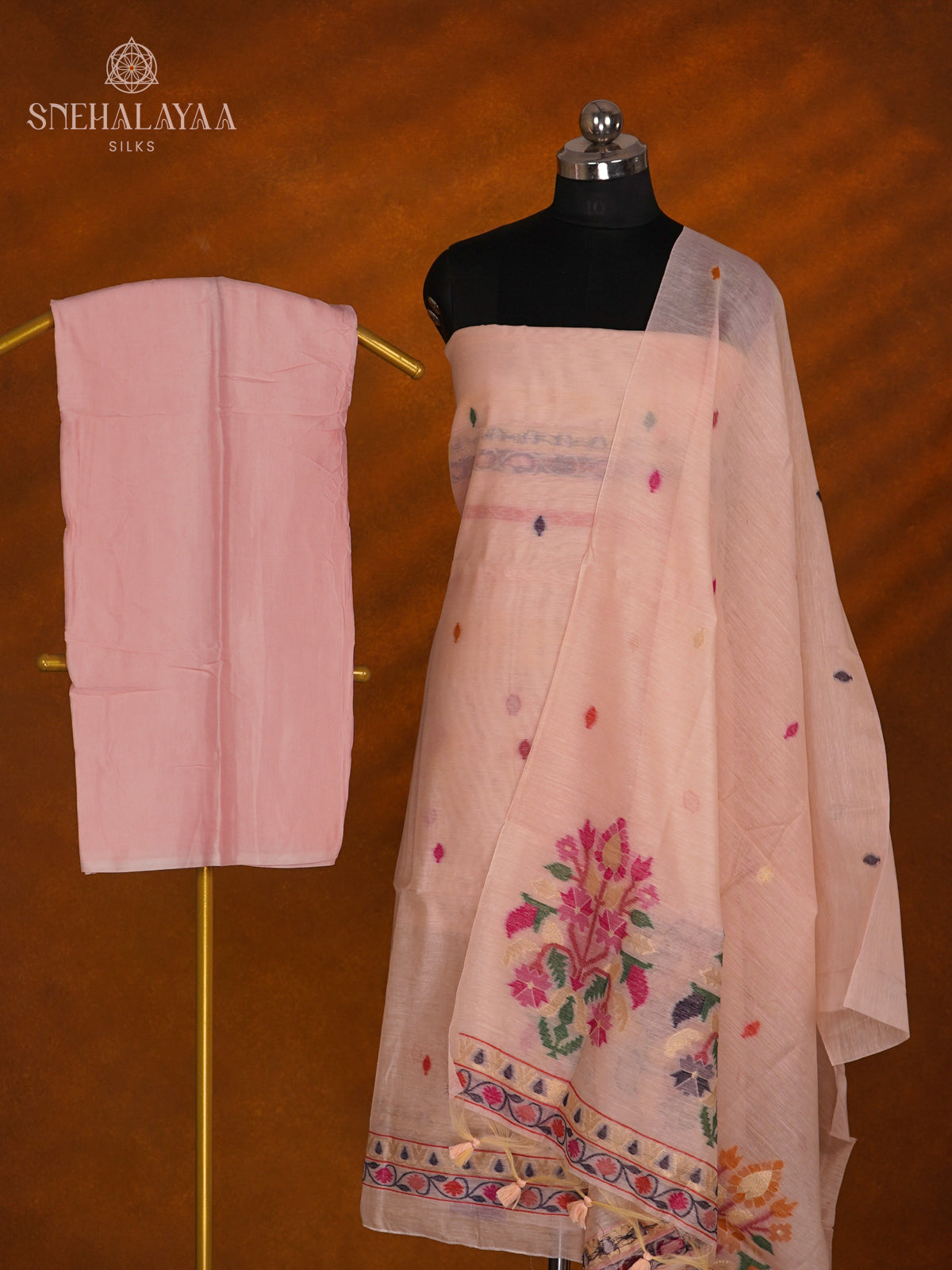 Peach Munga Cotton 3-Piece Salwar Suit Material