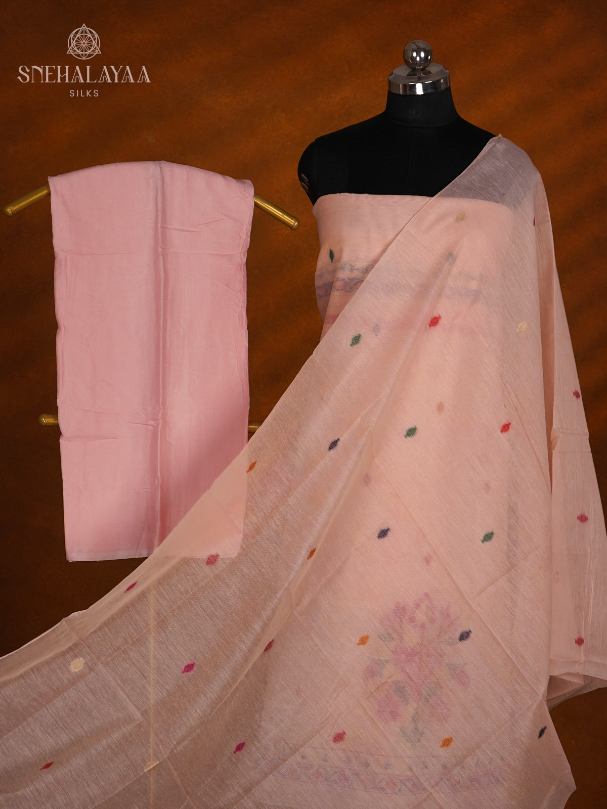 Peach Munga Cotton 3-Piece Salwar Suit Material