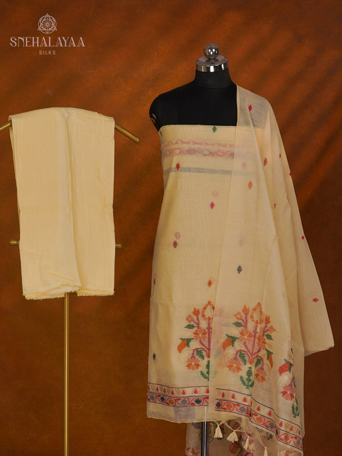 Pale Yelow Munga Cotton 3-Piece Salwar Suit Material
