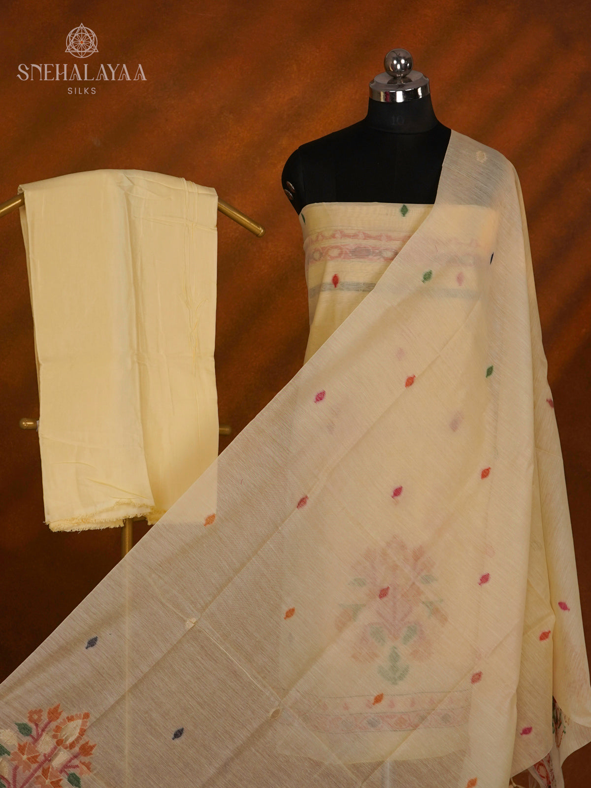Pale Yelow Munga Cotton 3-Piece Salwar Suit Material