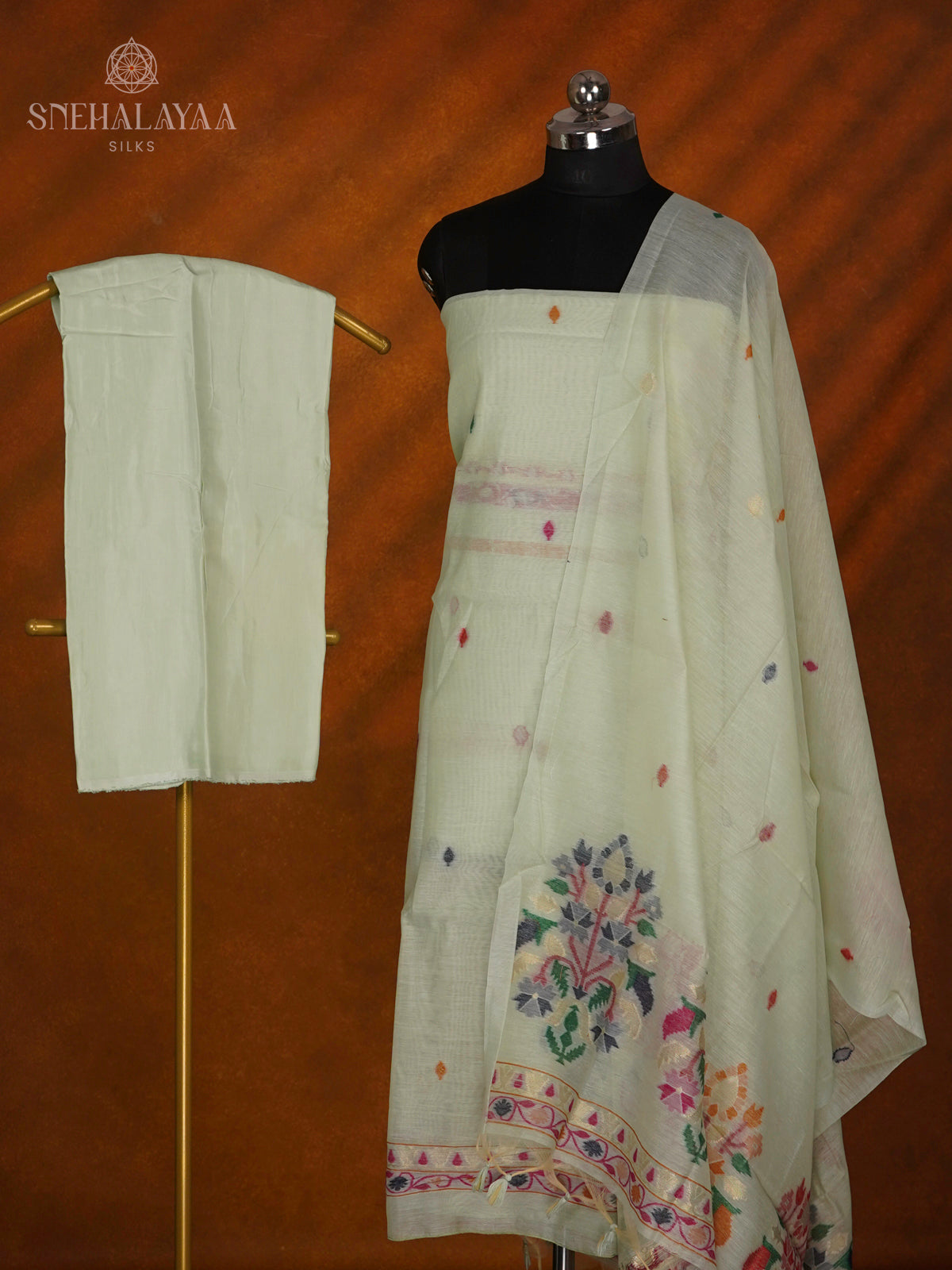 Pale Green Munga Cotton 3-Piece Salwar Suit Material
