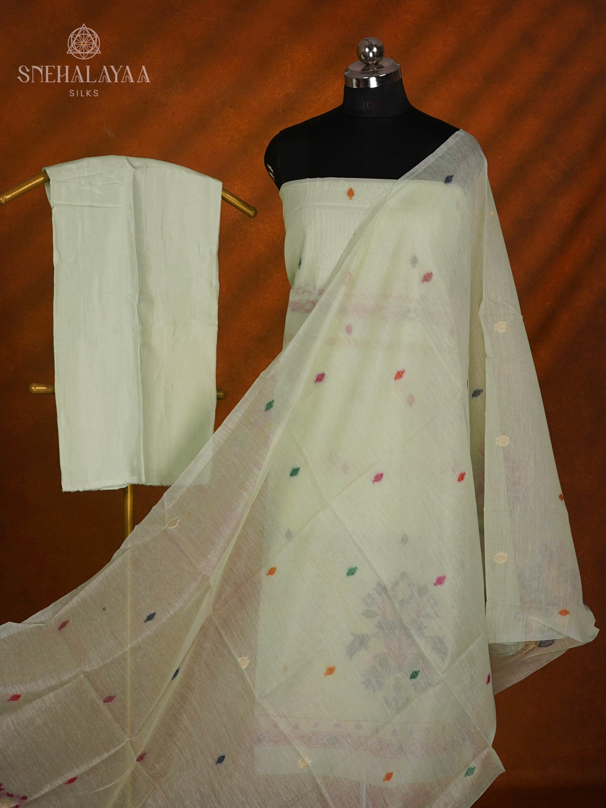 Pale Green Munga Cotton 3-Piece Salwar Suit Material