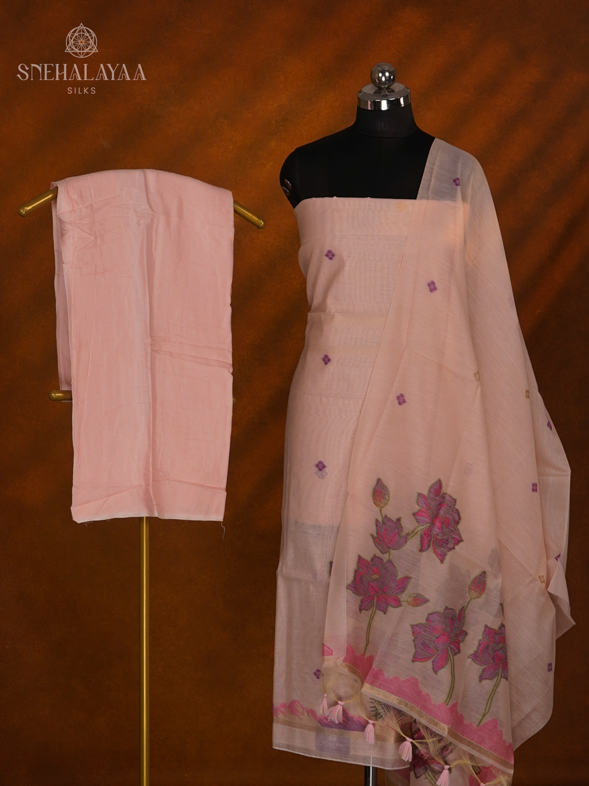 Peach Munga Cotton 3-Piece Salwar Suit Material