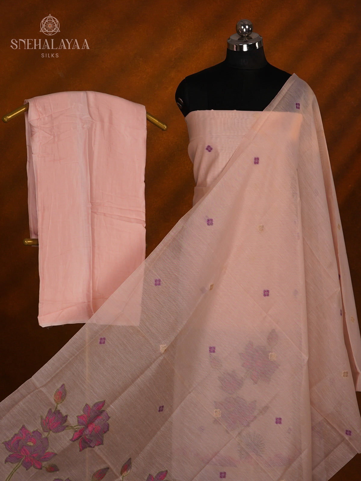 Peach Munga Cotton 3-Piece Salwar Suit Material