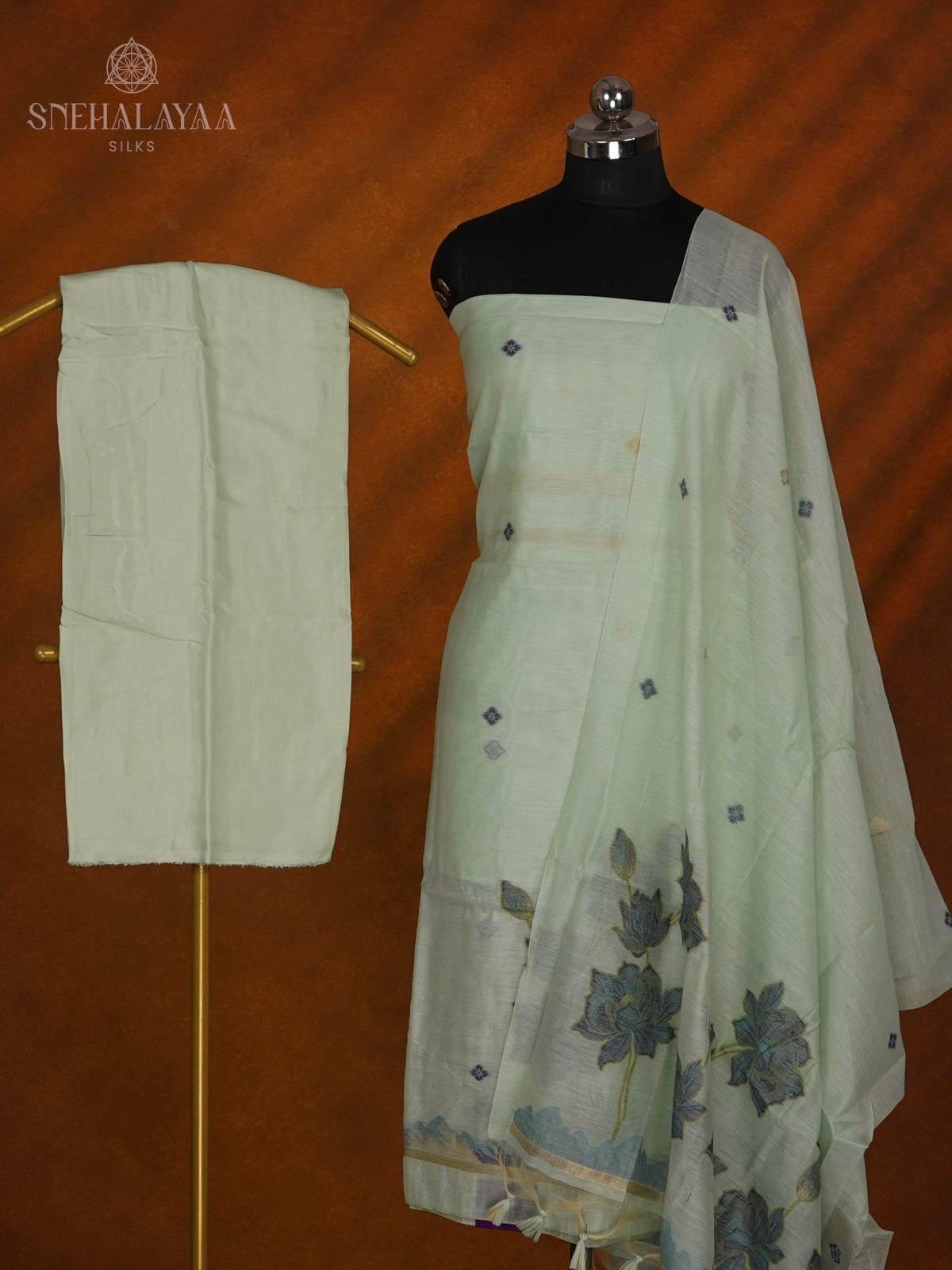 Pale Green Munga Cotton 3-Piece Salwar Suit Material
