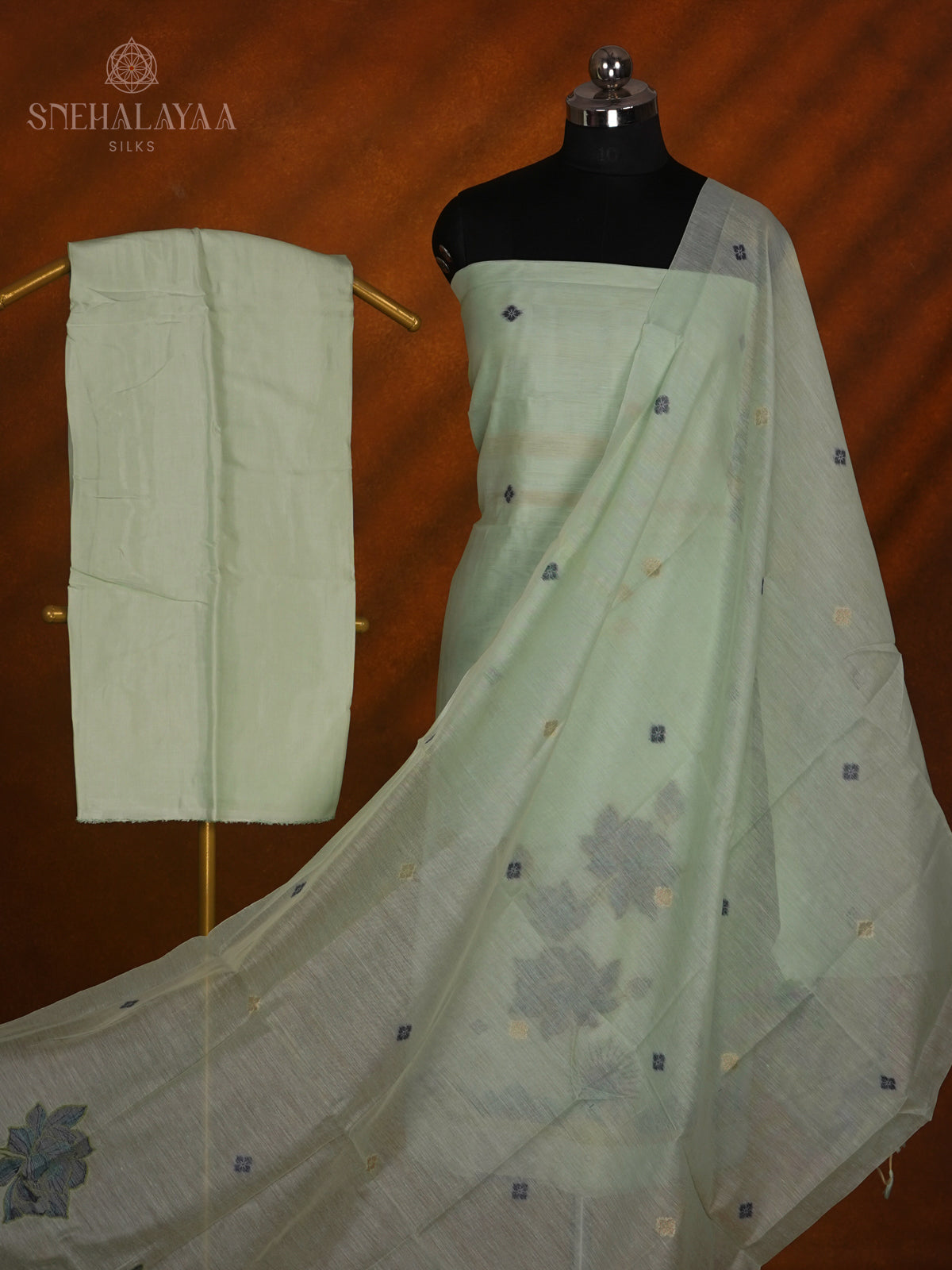 Pale Green Munga Cotton 3-Piece Salwar Suit Material