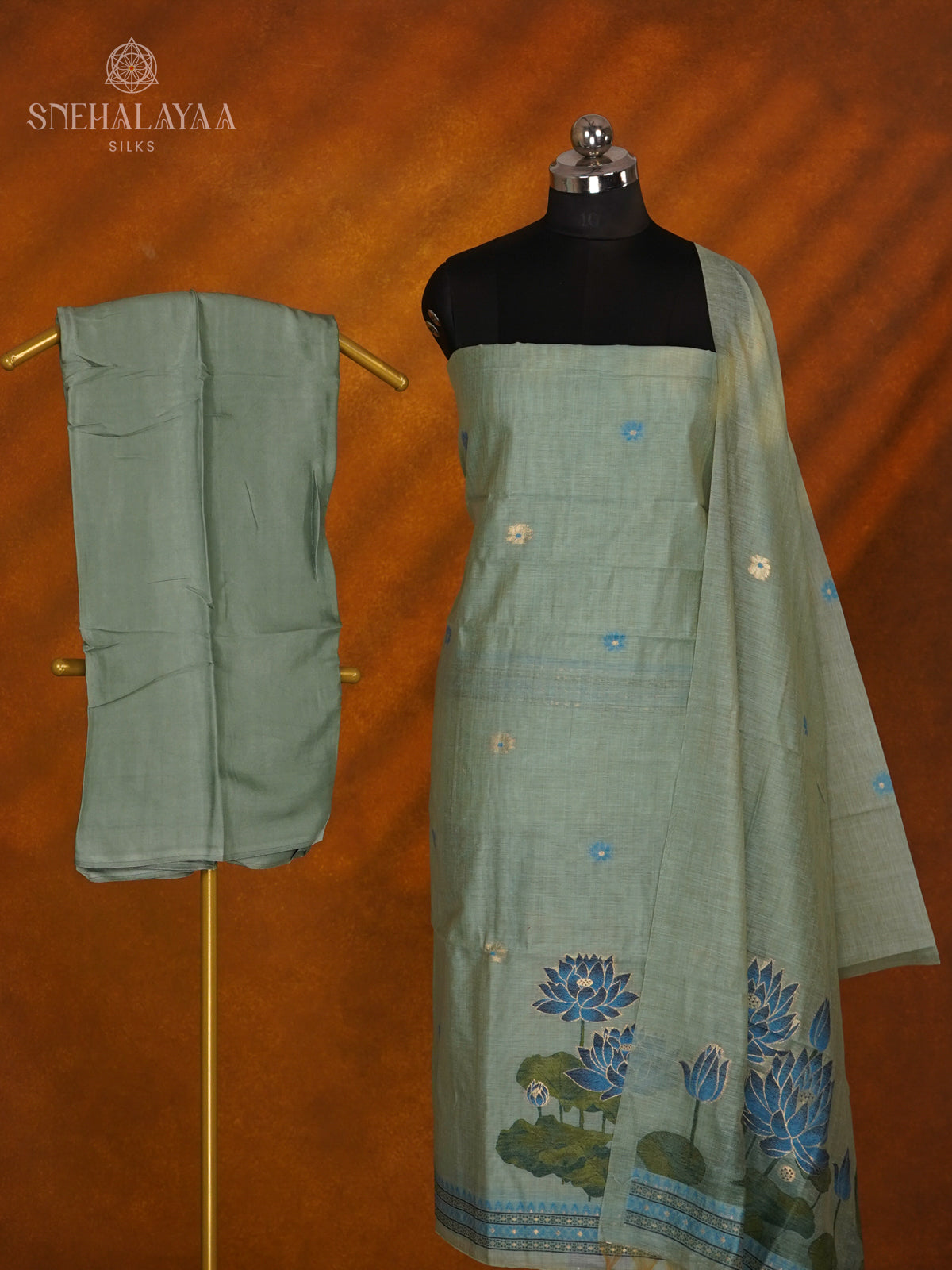 Teal Green Munga Cotton 3-Piece Salwar Suit Material