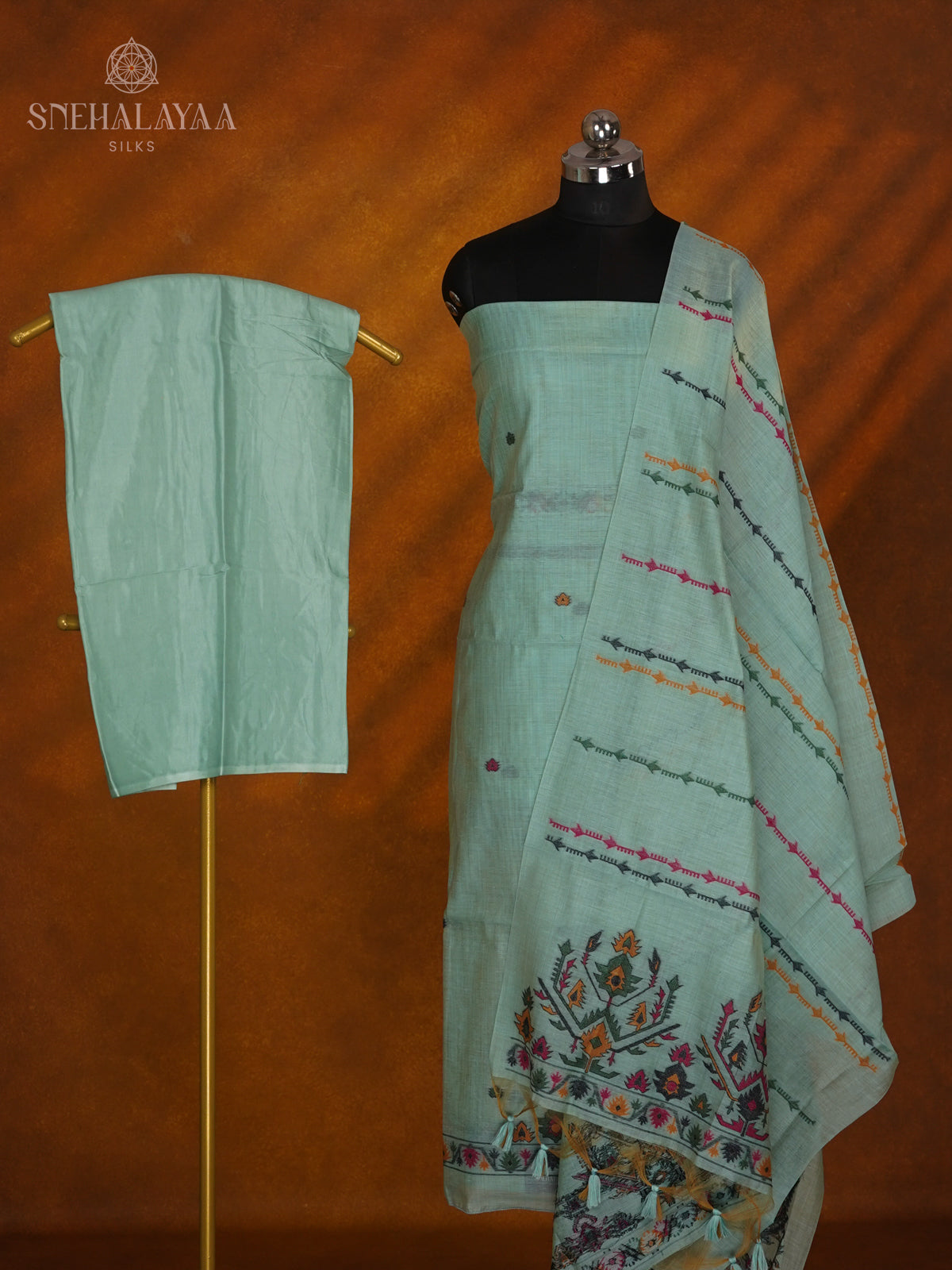 Teal Green Munga Cotton 3-Piece Salwar Suit Material