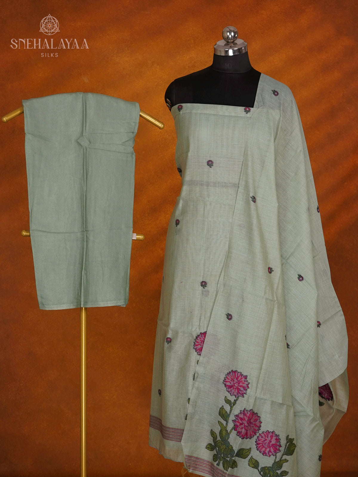 Teal Green Munga Cotton 3-Piece Salwar Suit Material