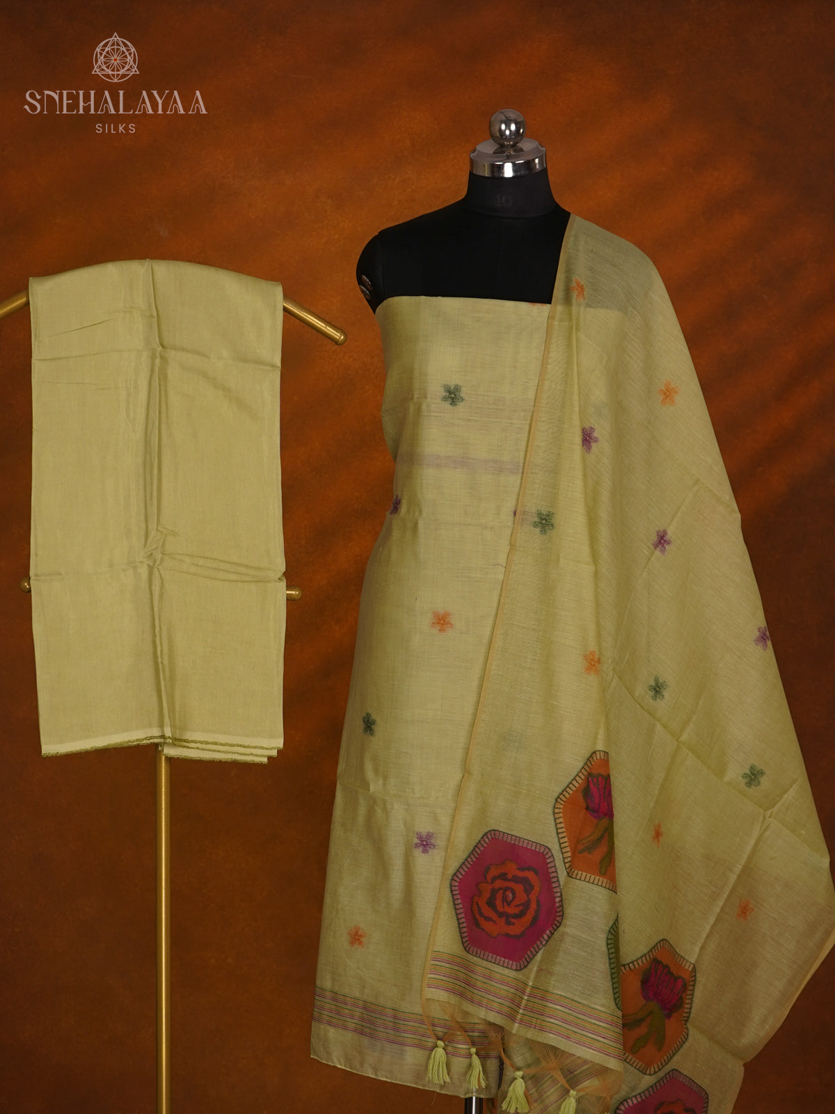 Olive Green Munga Cotton 3-Piece Salwar Suit Material