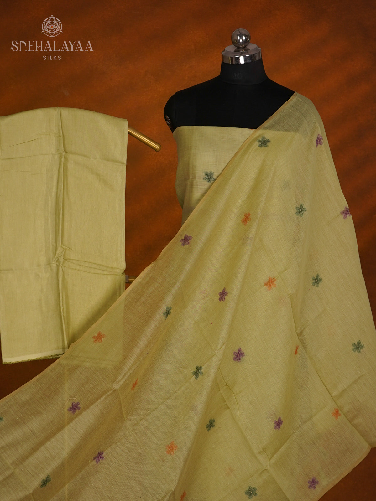 Olive Green Munga Cotton 3-Piece Salwar Suit Material