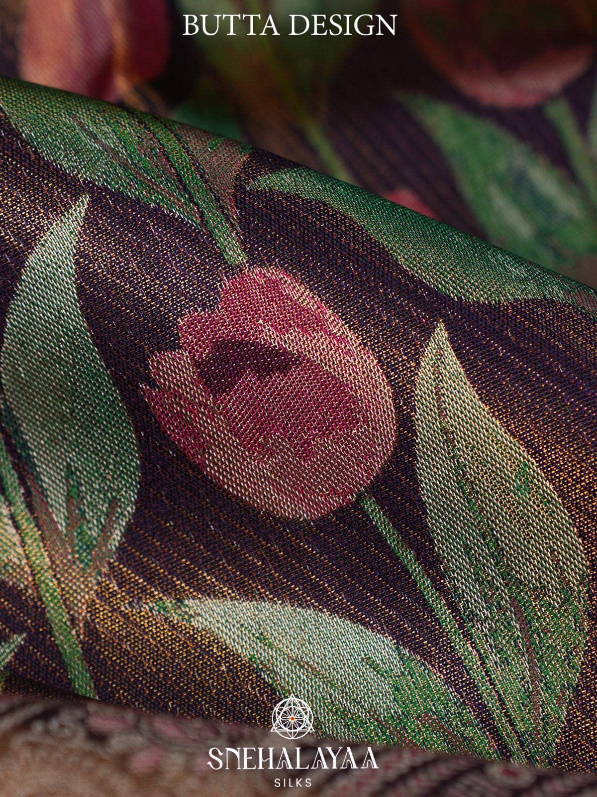 Brown Floral Kanchipuram Silk Saree with Rich Zari Pallu