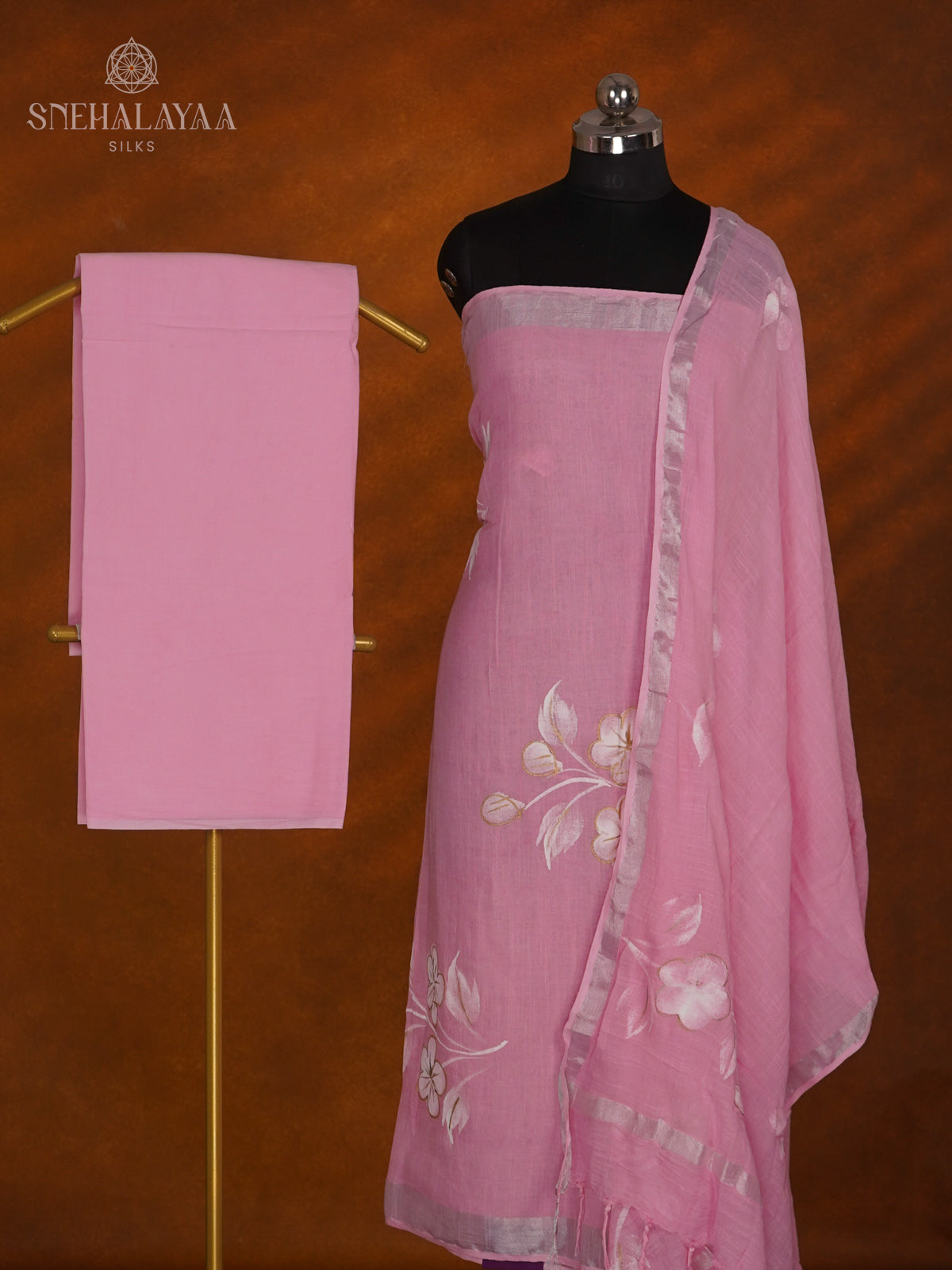Pink Linen Cotton 3-Piece Salwar Suit Material