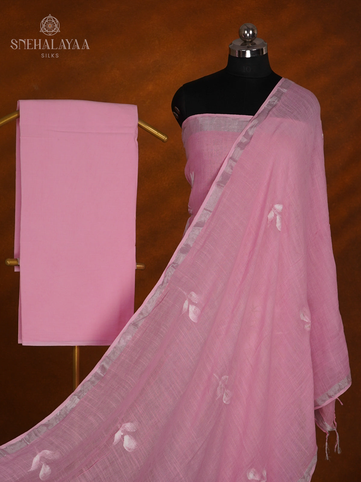 Pink Linen Cotton 3-Piece Salwar Suit Material