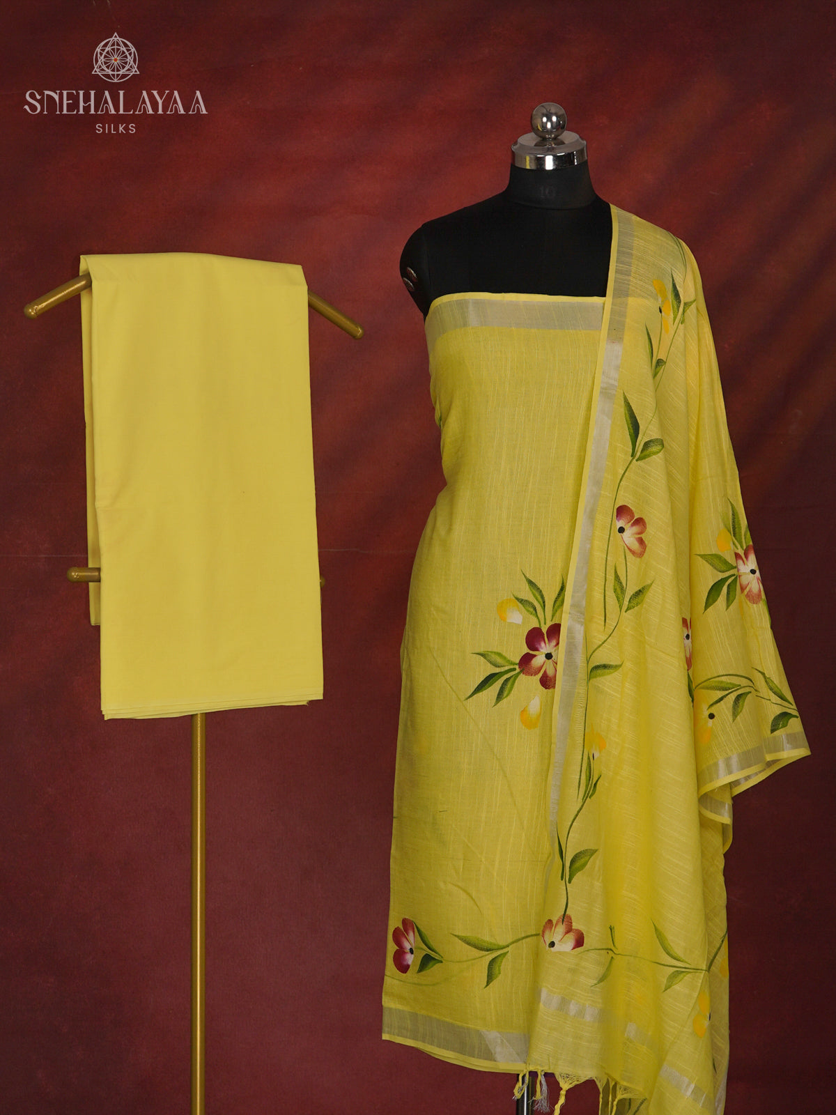 Yellow Linen Cotton 3-Piece Salwar Suit Material