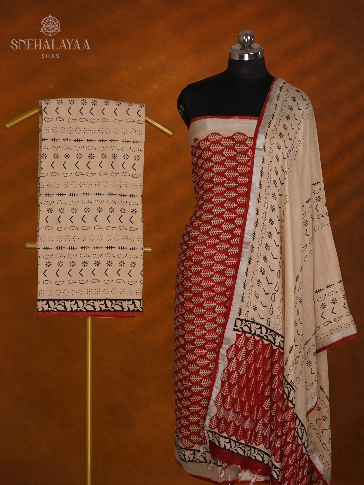 Maroon Linen Cotton 3-Piece Salwar Suit Material