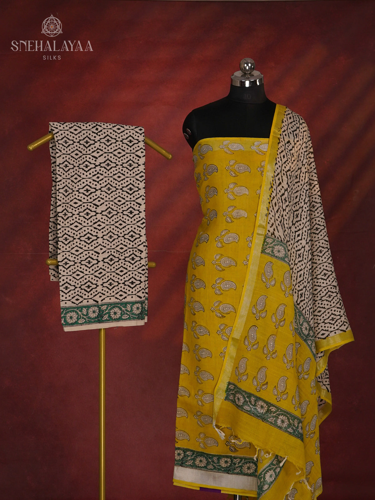 Yellow Linen Cotton 3-Piece Salwar Suit Material