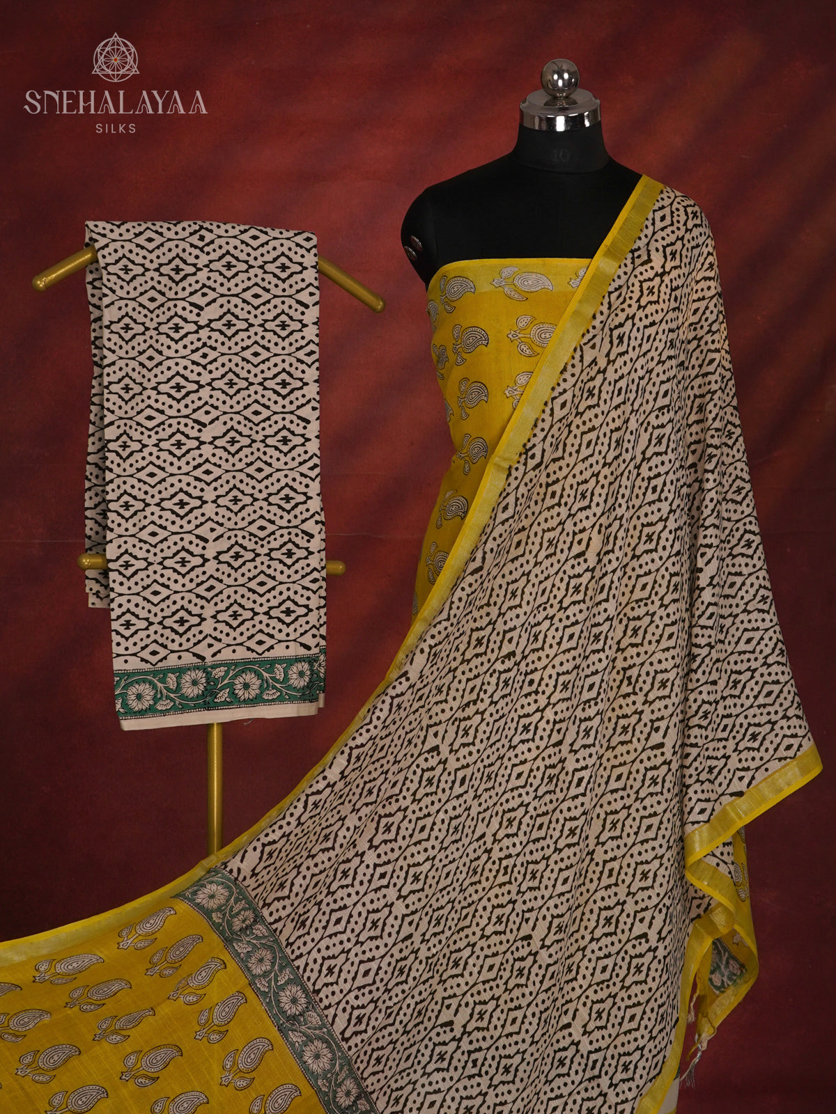 Yellow Linen Cotton 3-Piece Salwar Suit Material