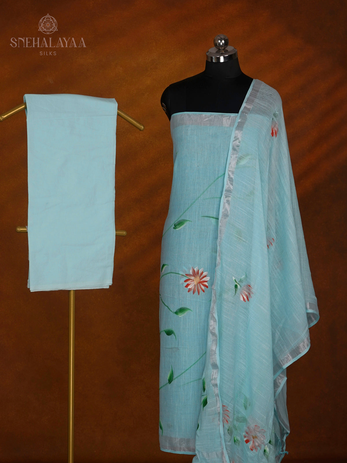 Sky Blue Linen Cotton 3-Piece Salwar Suit Material