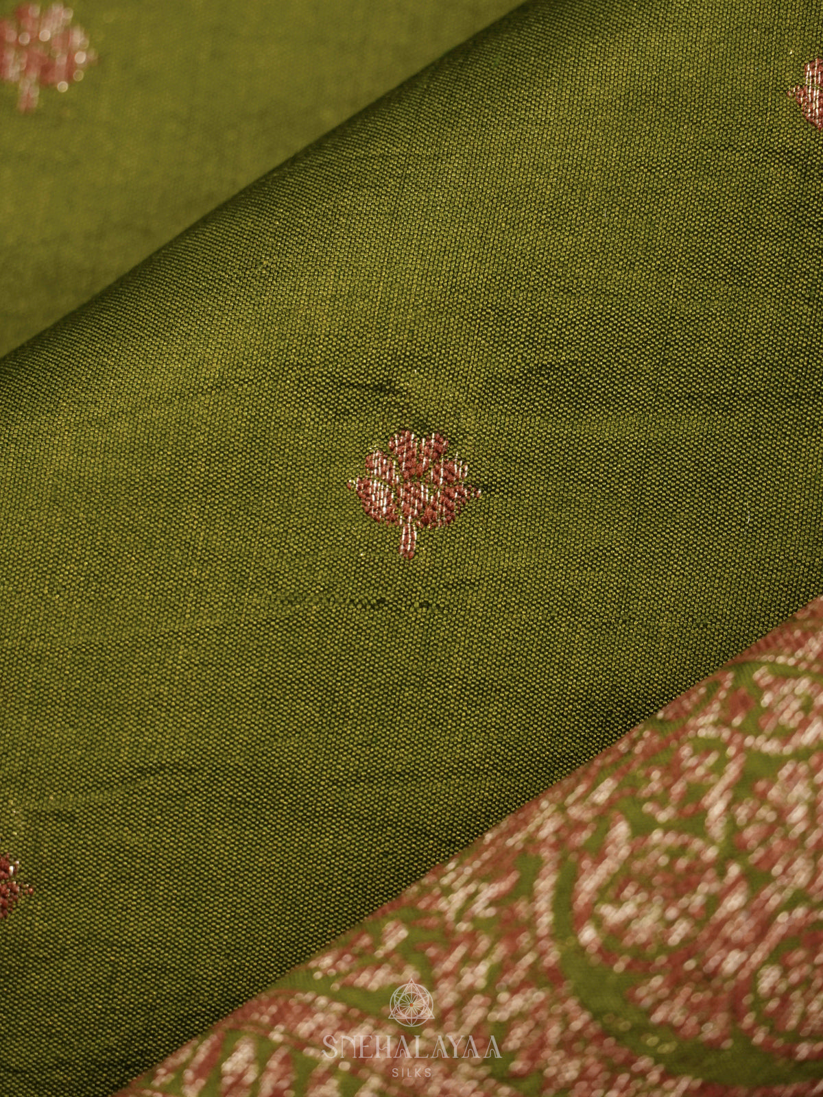 Olive Green Chiniya Silk Saree