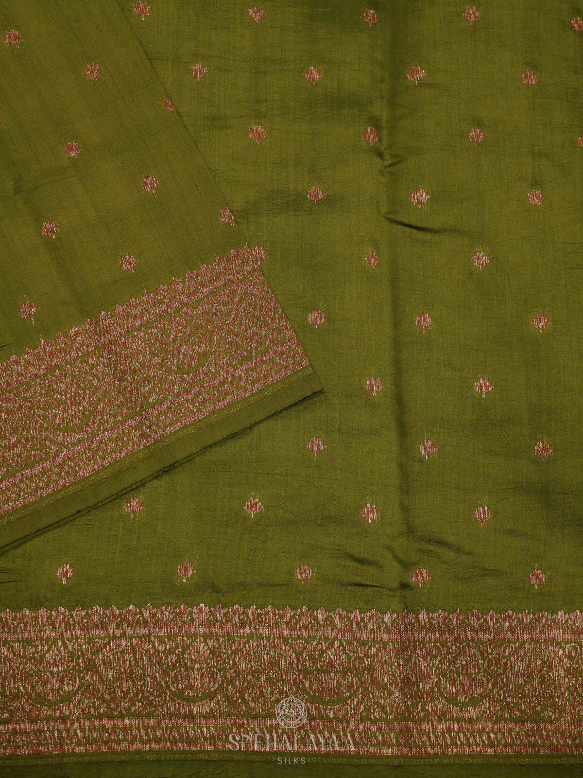 Olive Green Chiniya Silk Saree