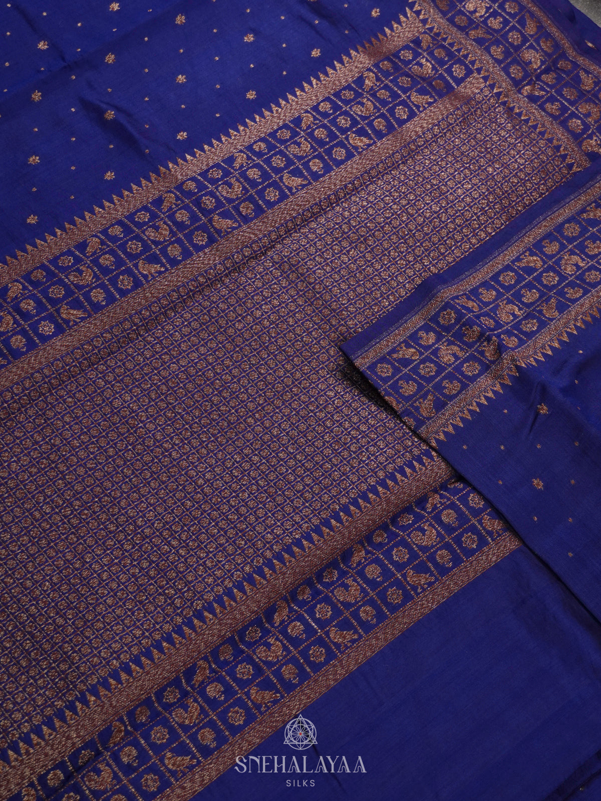 Navy Blue Chiniya Silk Saree