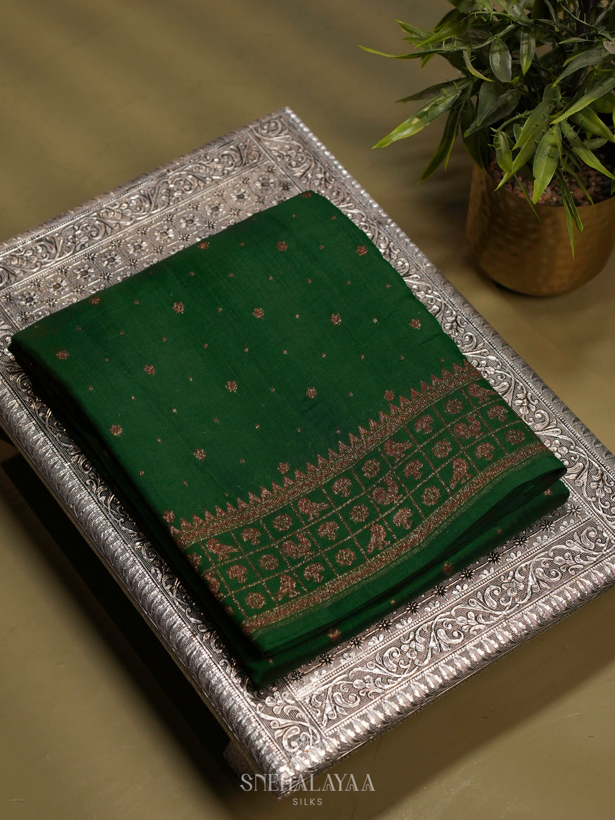 Emerald Green Chiniya Silk Saree