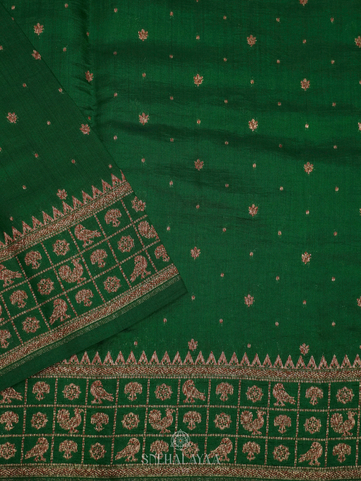 Emerald Green Chiniya Silk Saree