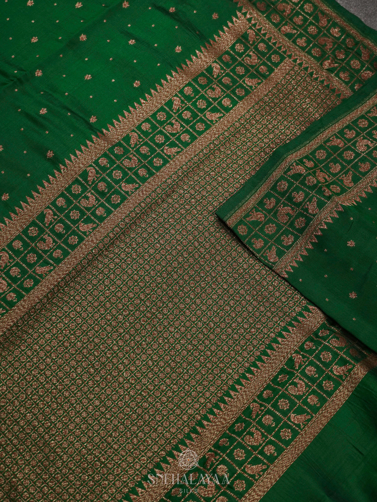 Emerald Green Chiniya Silk Saree