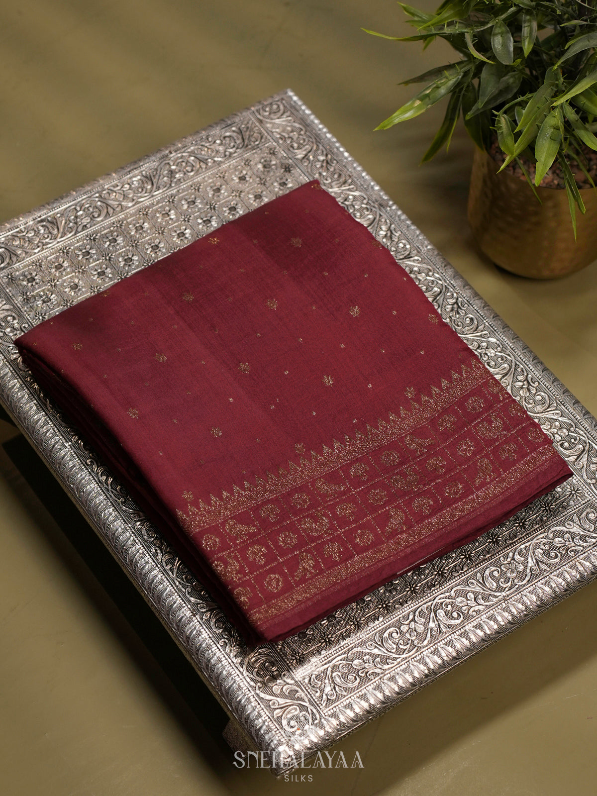 Maroon Chiniya Silk Saree