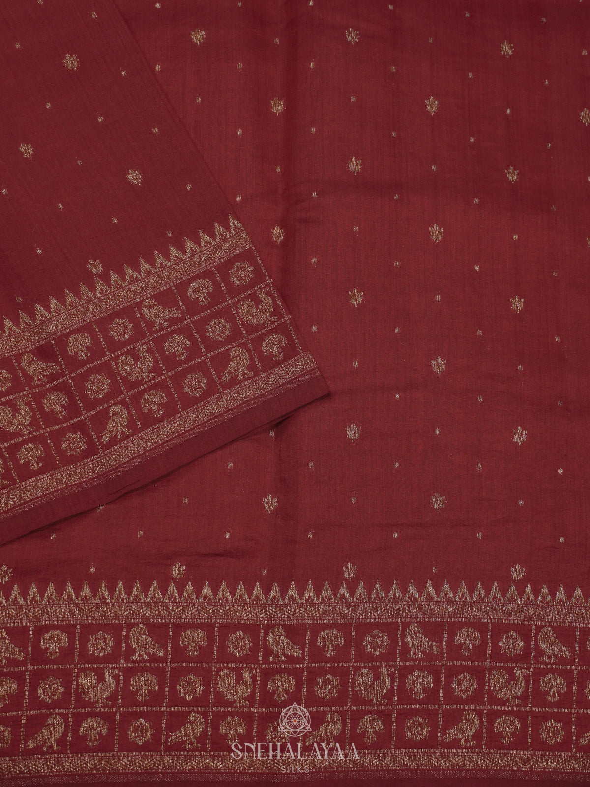 Maroon Chiniya Silk Saree