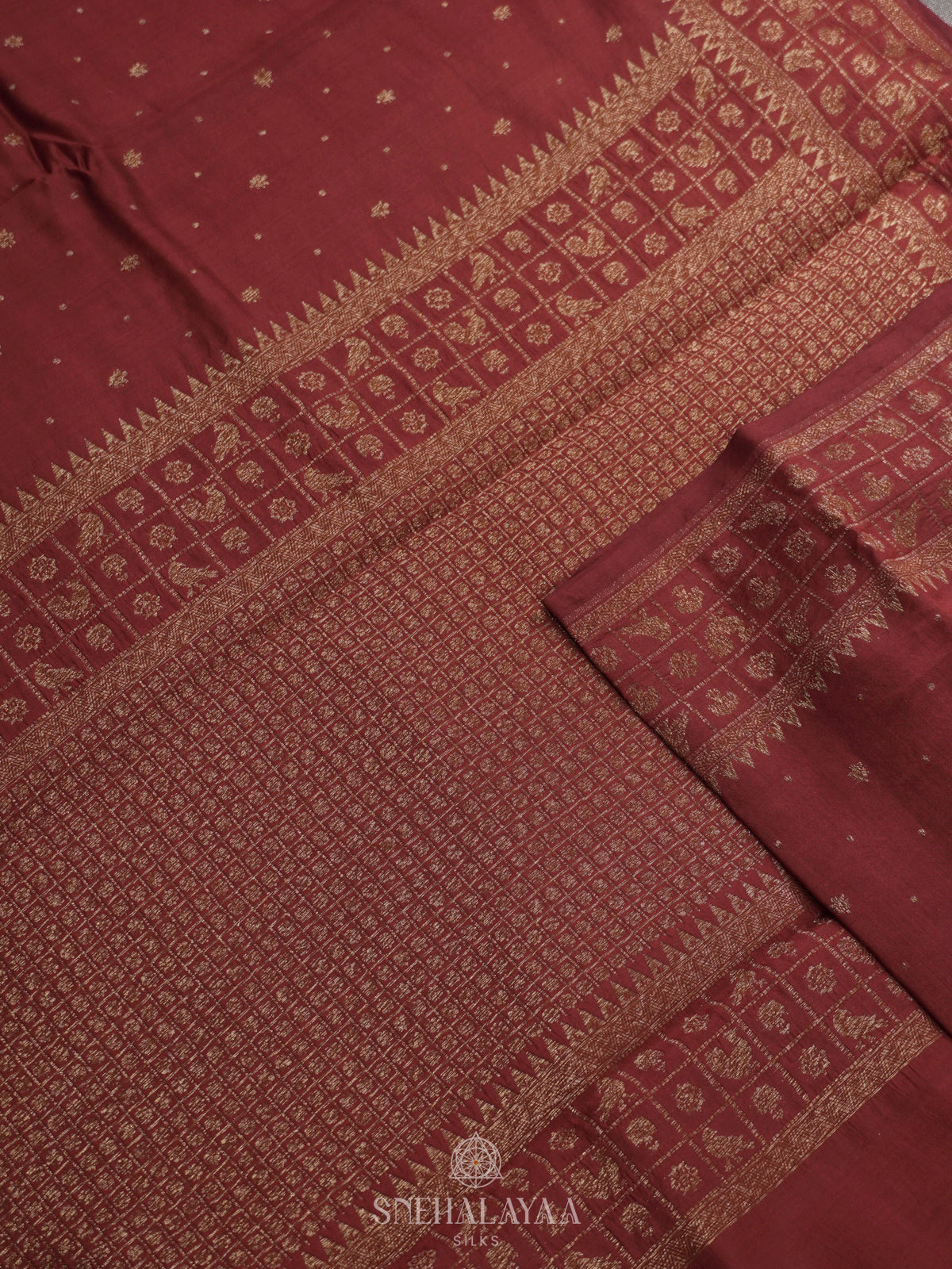 Maroon Chiniya Silk Saree