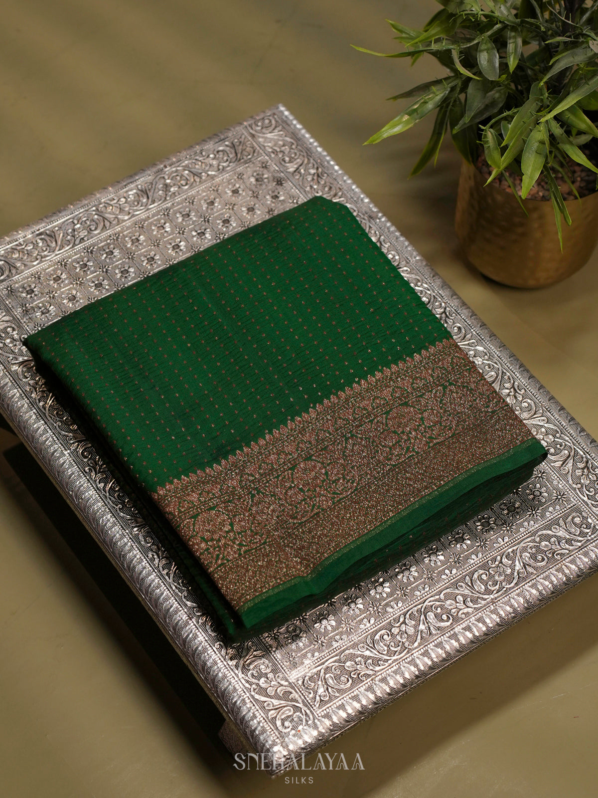 Emerald Green Chiniya Silk Saree