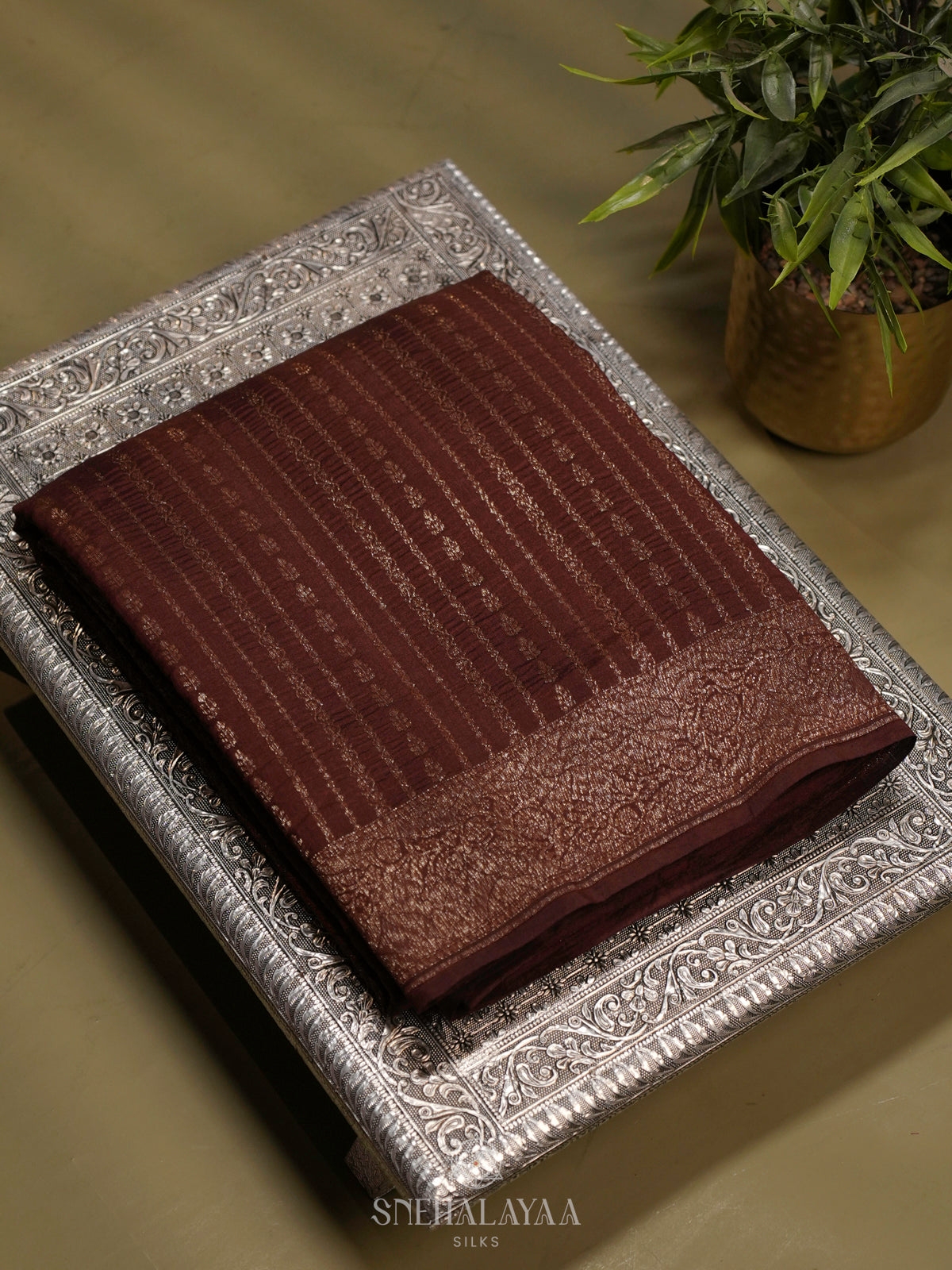 Coffee Brown Chiniya Silk Saree