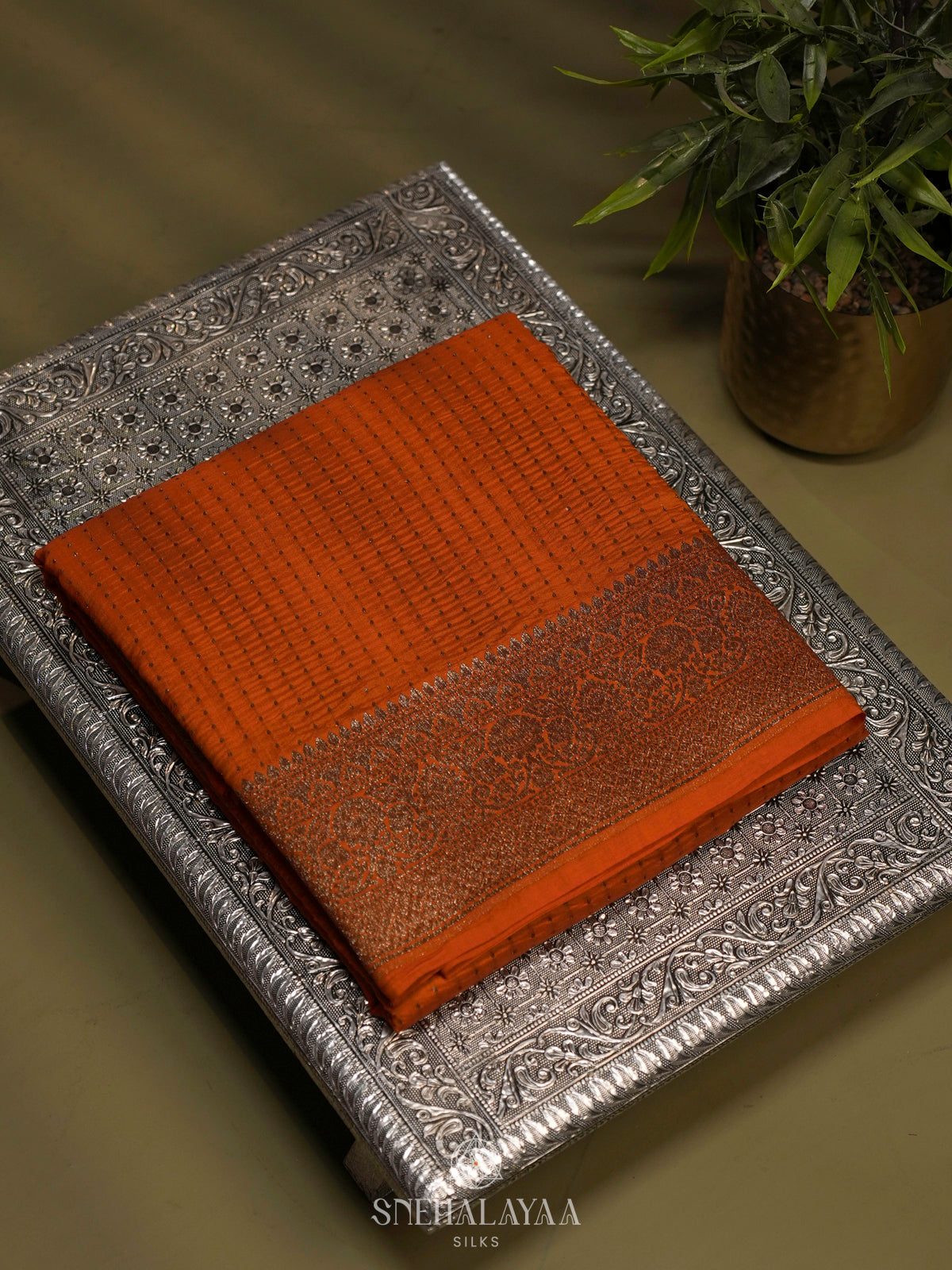 Orange Chiniya Silk Saree