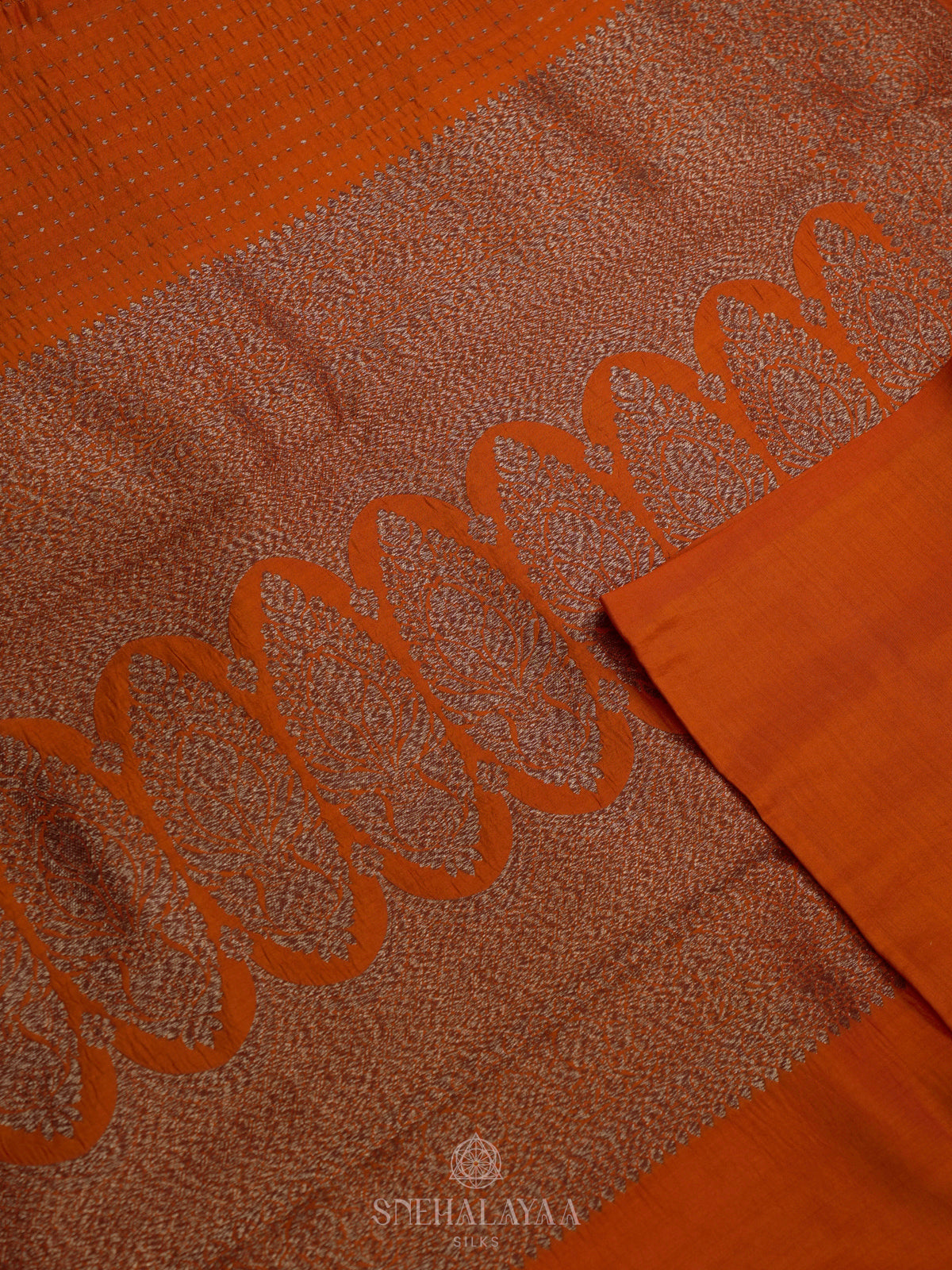 Orange Chiniya Silk Saree