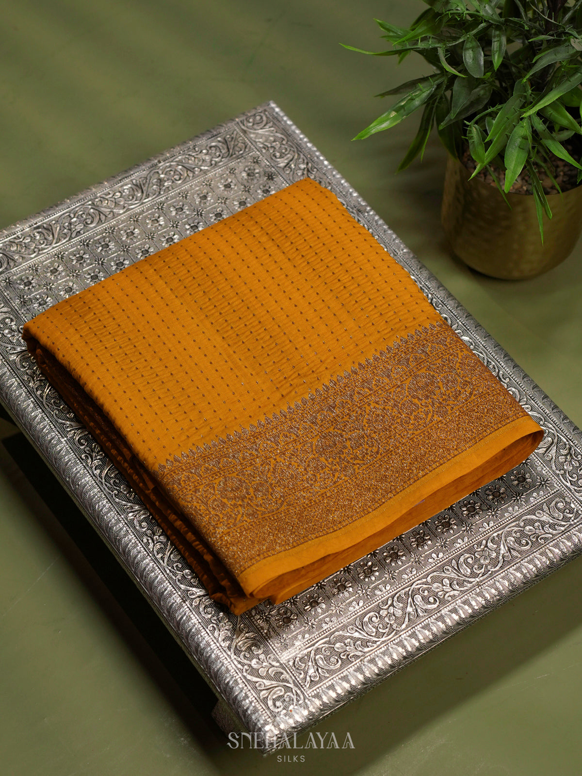 Mango Yellow Chiniya Silk Saree