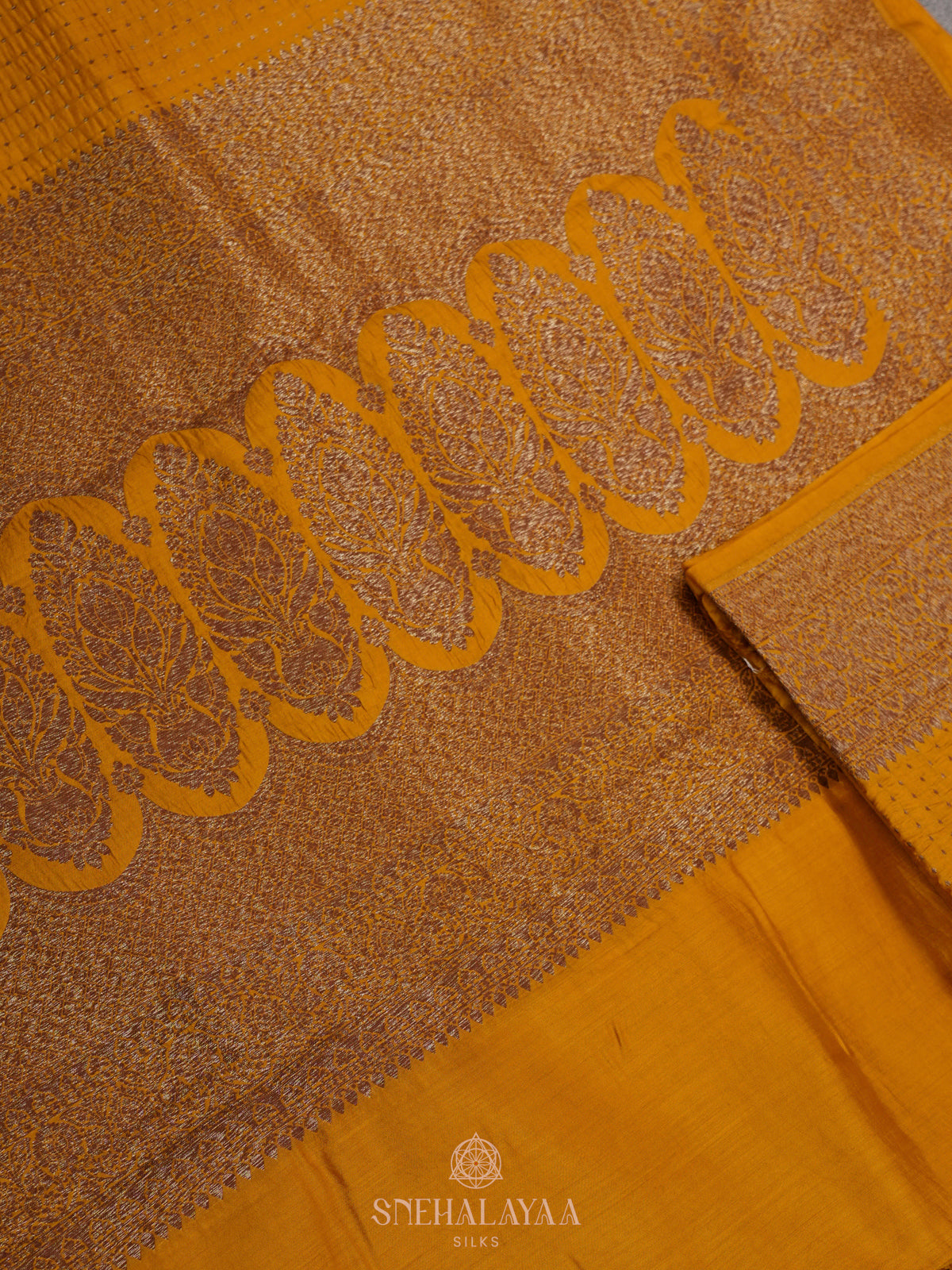 Mango Yellow Chiniya Silk Saree