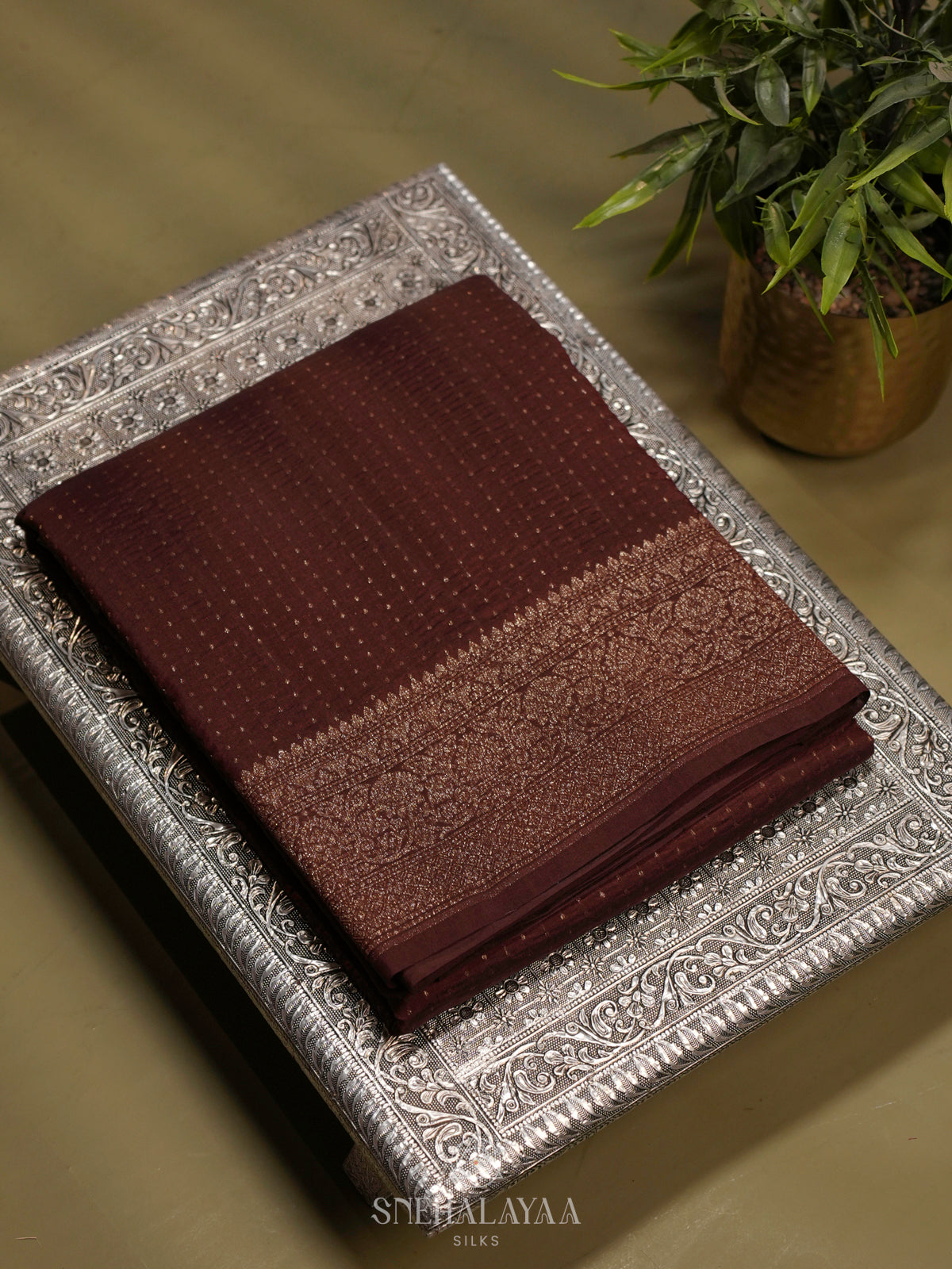 Brown Chiniya Silk Saree