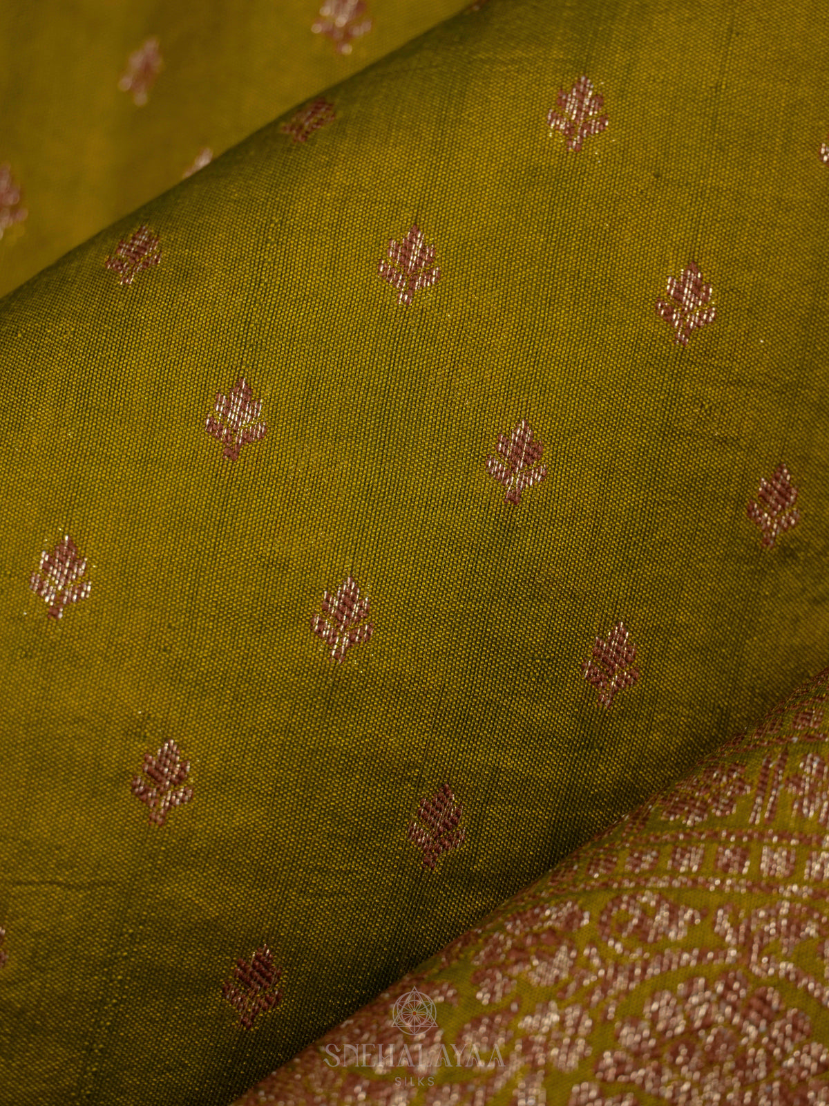 Olive Green Chiniya Silk Saree