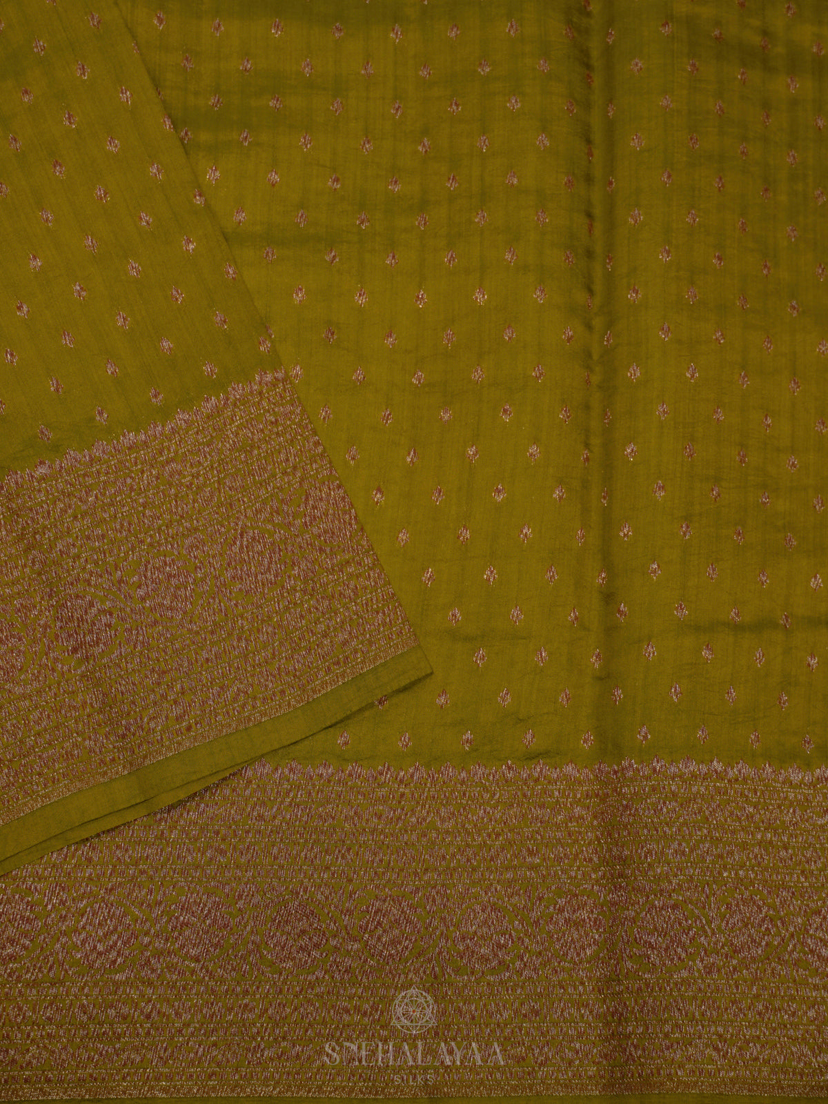 Olive Green Chiniya Silk Saree