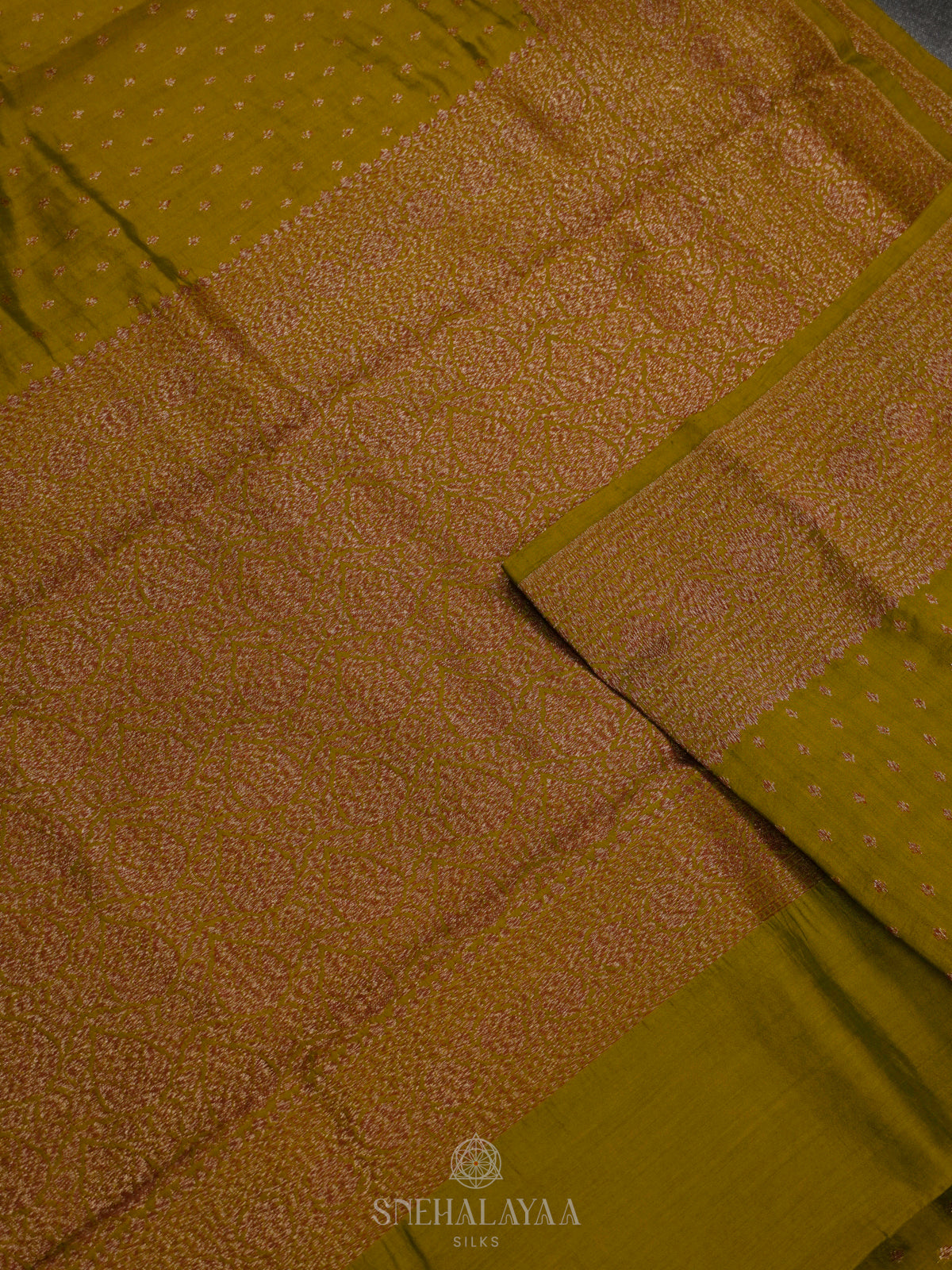 Olive Green Chiniya Silk Saree