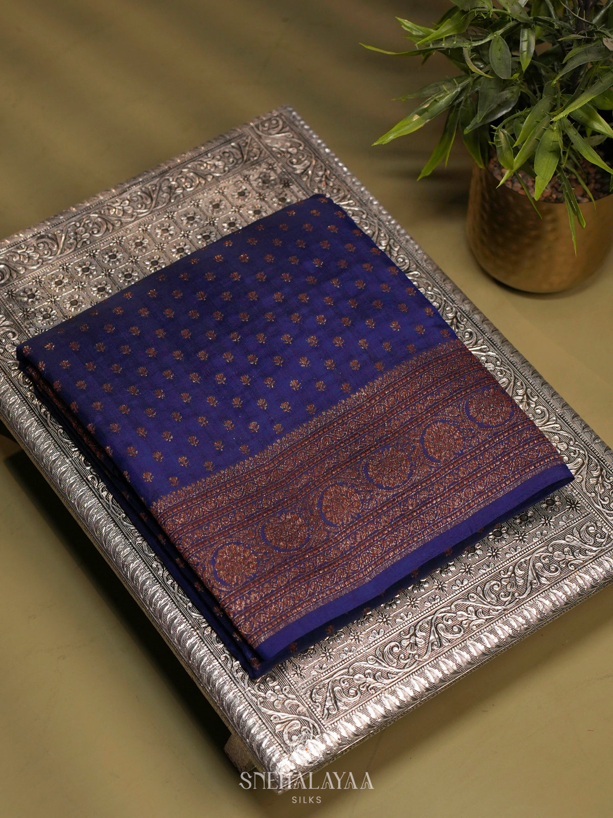 Blue Chiniya Silk Saree