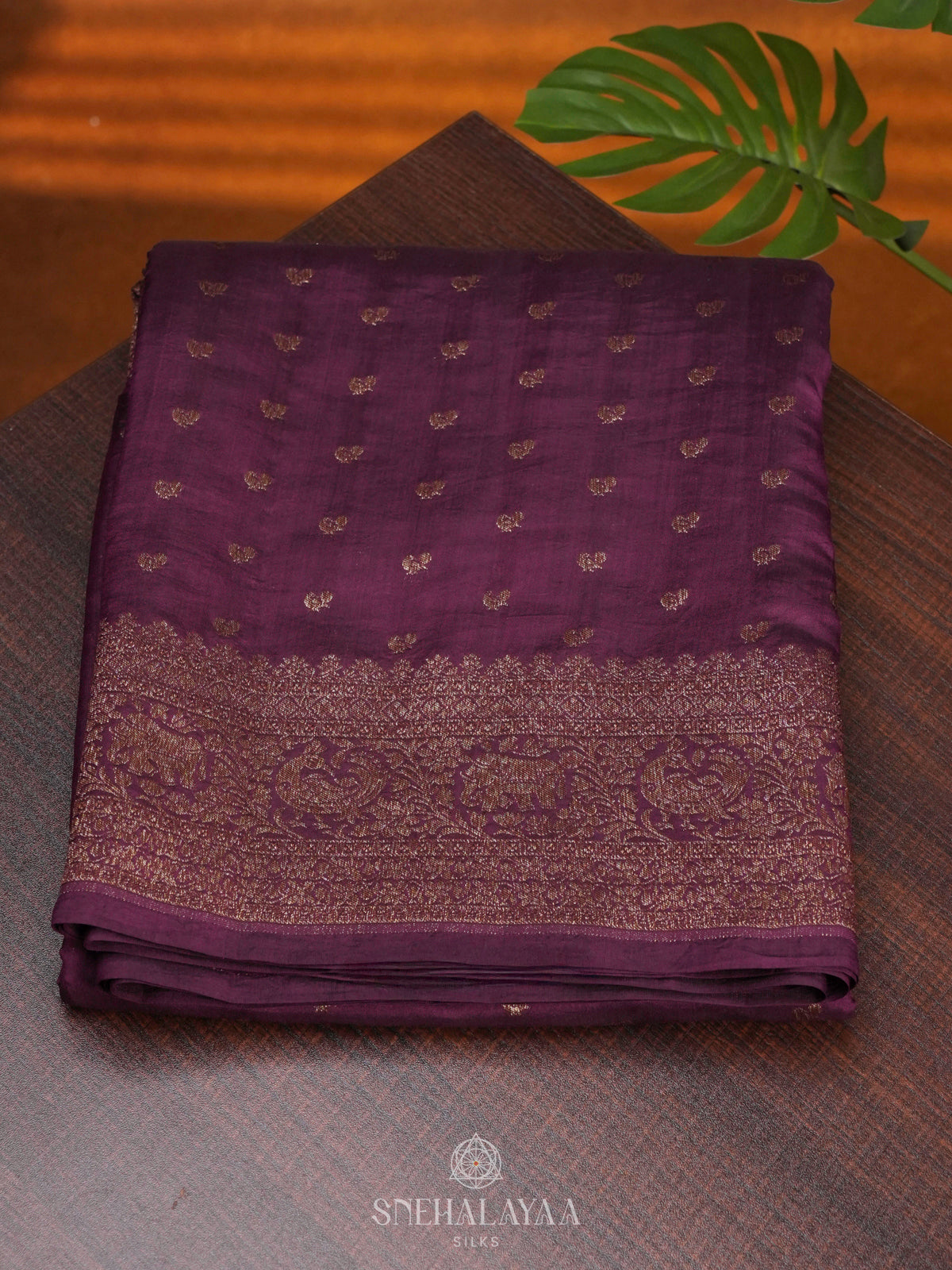 Plum Chiniya Silk Saree