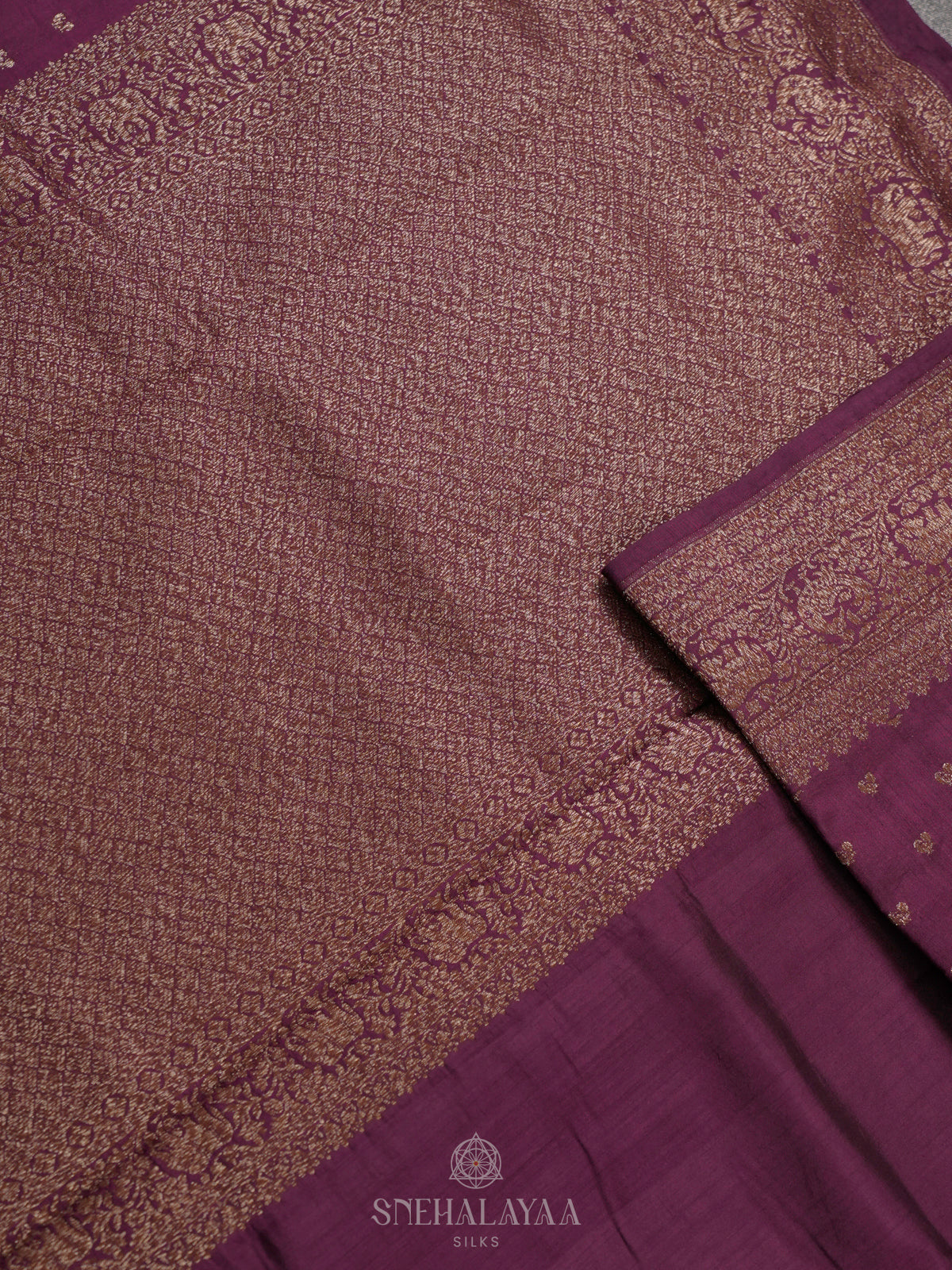 Plum Chiniya Silk Saree
