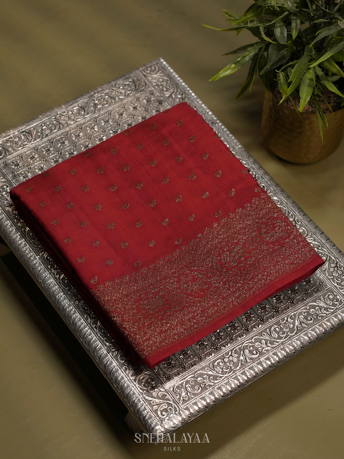 Red Chiniya Silk Saree