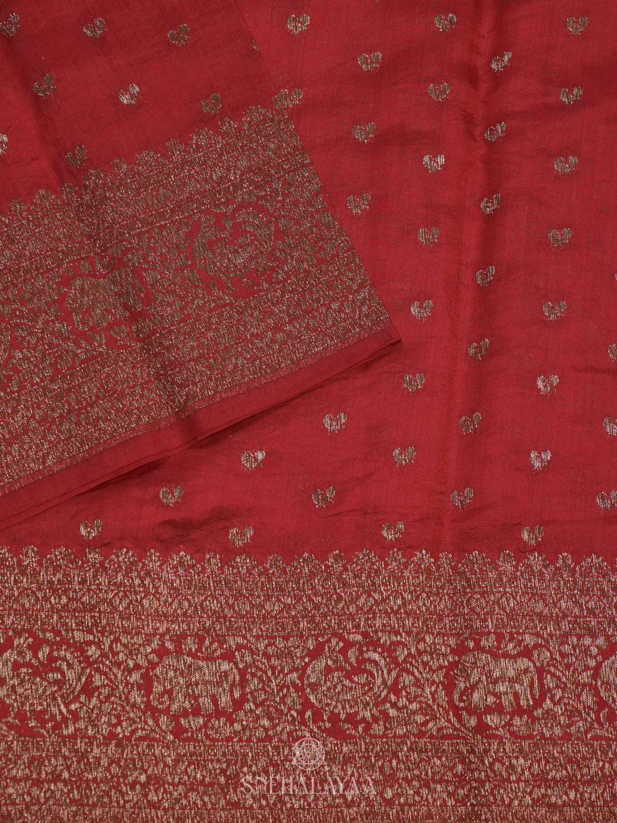 Red Chiniya Silk Saree
