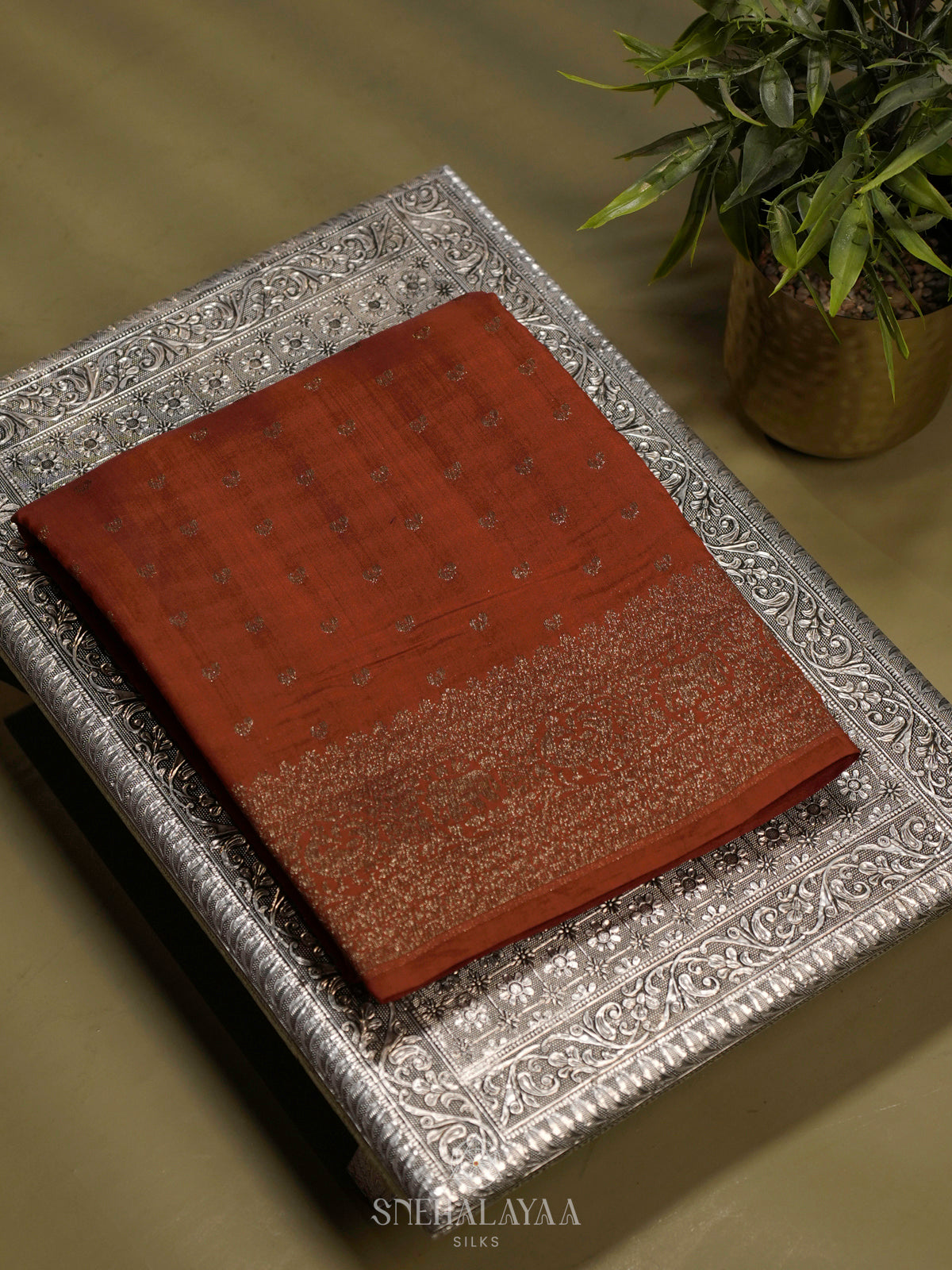 Orange Chiniya Silk Saree