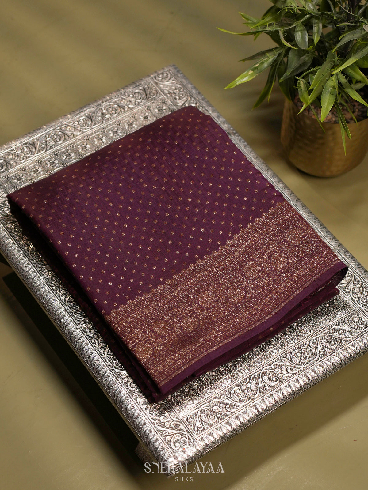 Magenta Chiniya Silk Saree